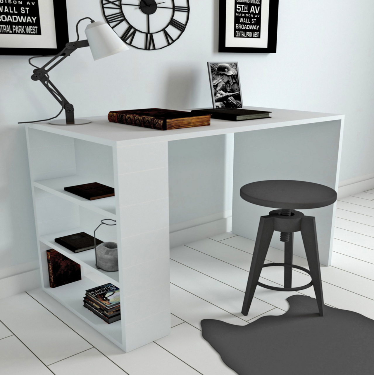 Desk office melamine in white color HM8884.01 90x50x70 cm. [2]