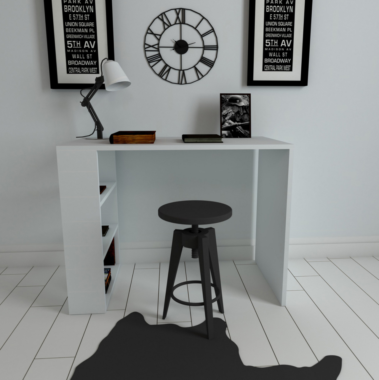 Desk office melamine in white color HM8884.01 90x50x70 cm. [4]