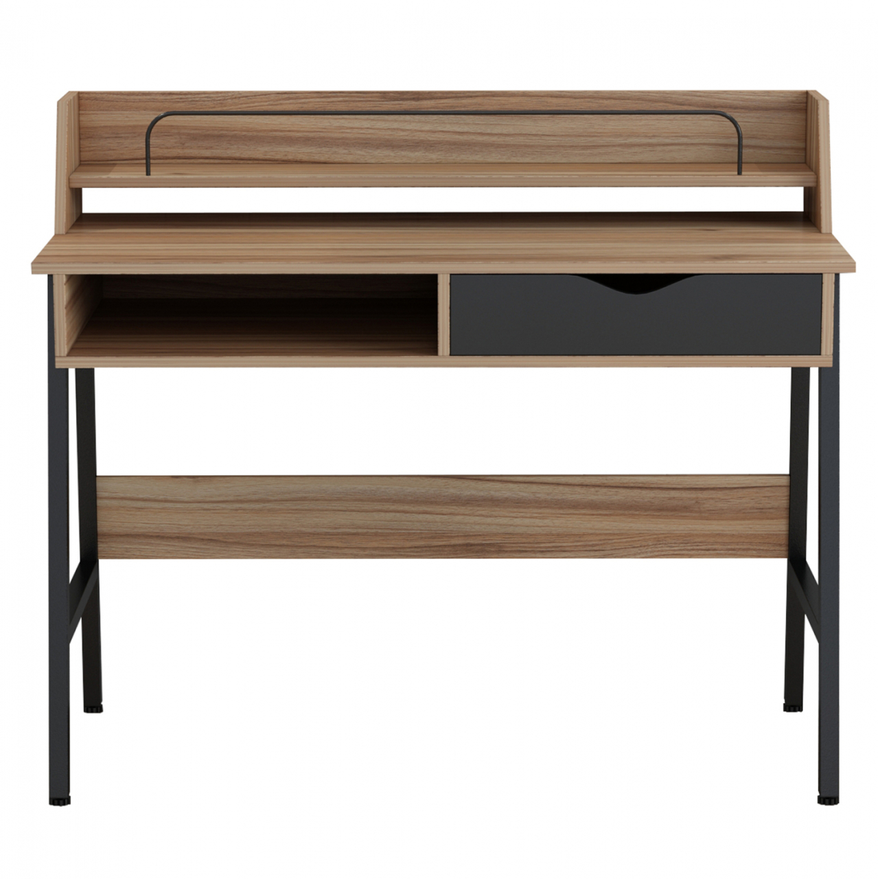 DESK OLIVIER HM2129.02 MELAMINE IN WALNUT AND BLACK-BLACK METAL FRAME 104Χ48Χ89Hcm. [2]