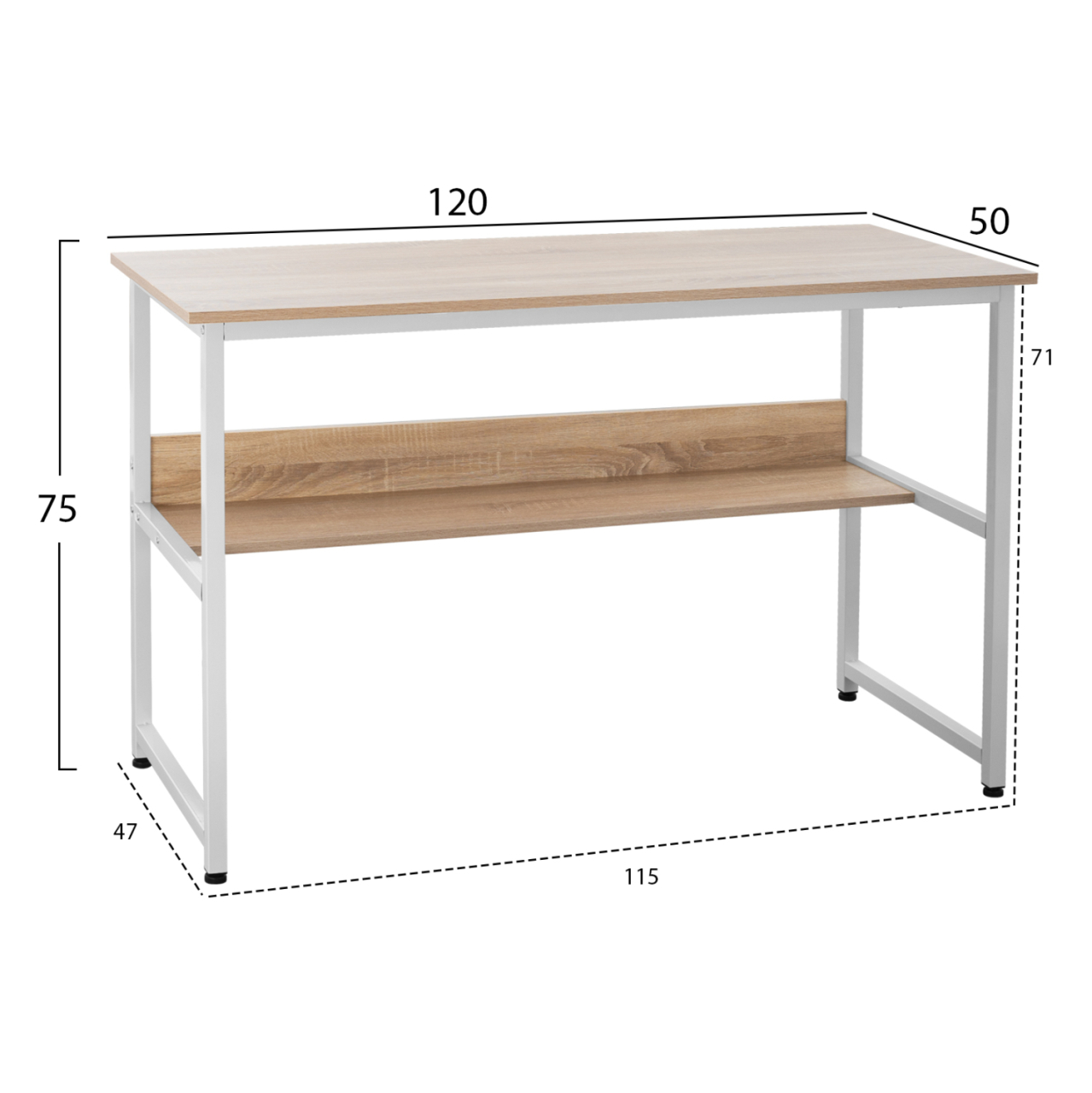 DESK PORTIS HM2131.01 MELAMINE IN SONAMA WITH WHITE MATTE METAL FRAME 120X50X75cm. [2]
