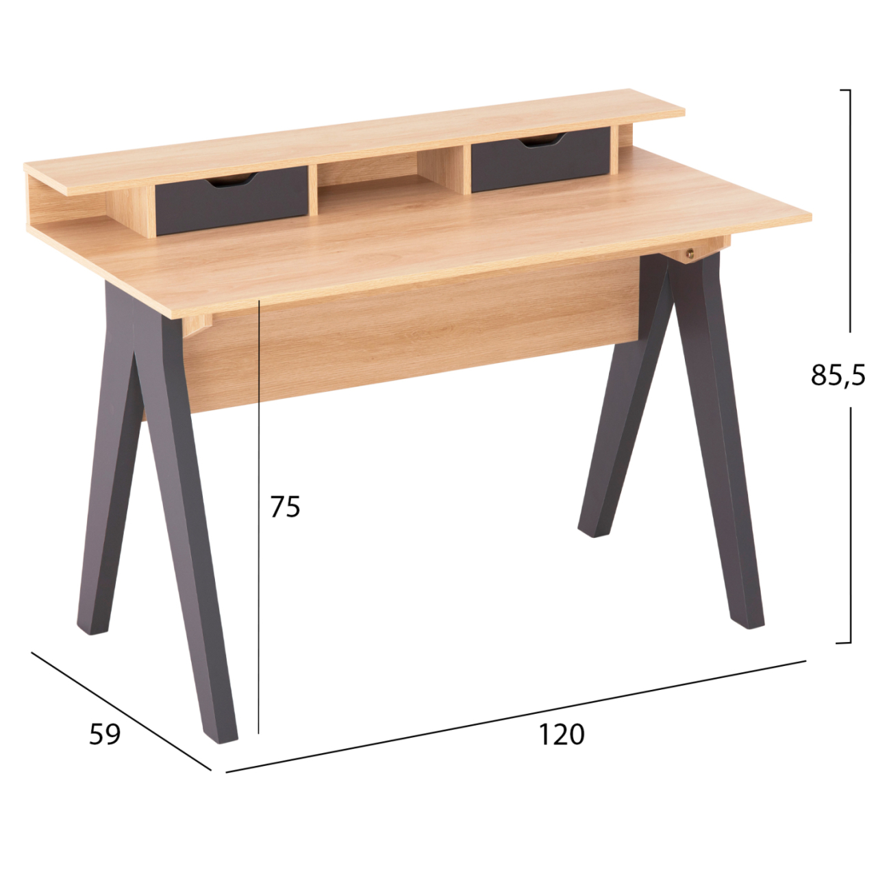 DESK REXIN HM18290 MELAMINE IN SONAMA-GREY 120x19-59x75-85.5Hcm.. [2]