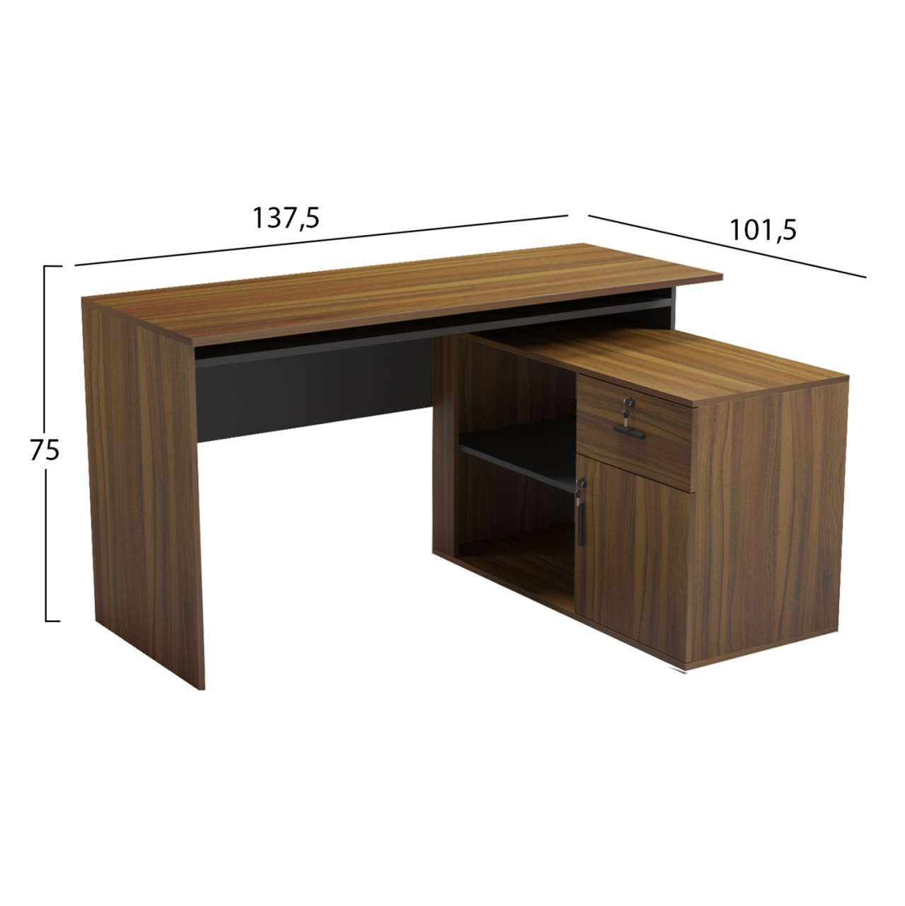 DESK RIGHT CORNER CARNET HM18384.03 MELAMINE IN WALNUT/GREY 138x102x75Hcm. [2]