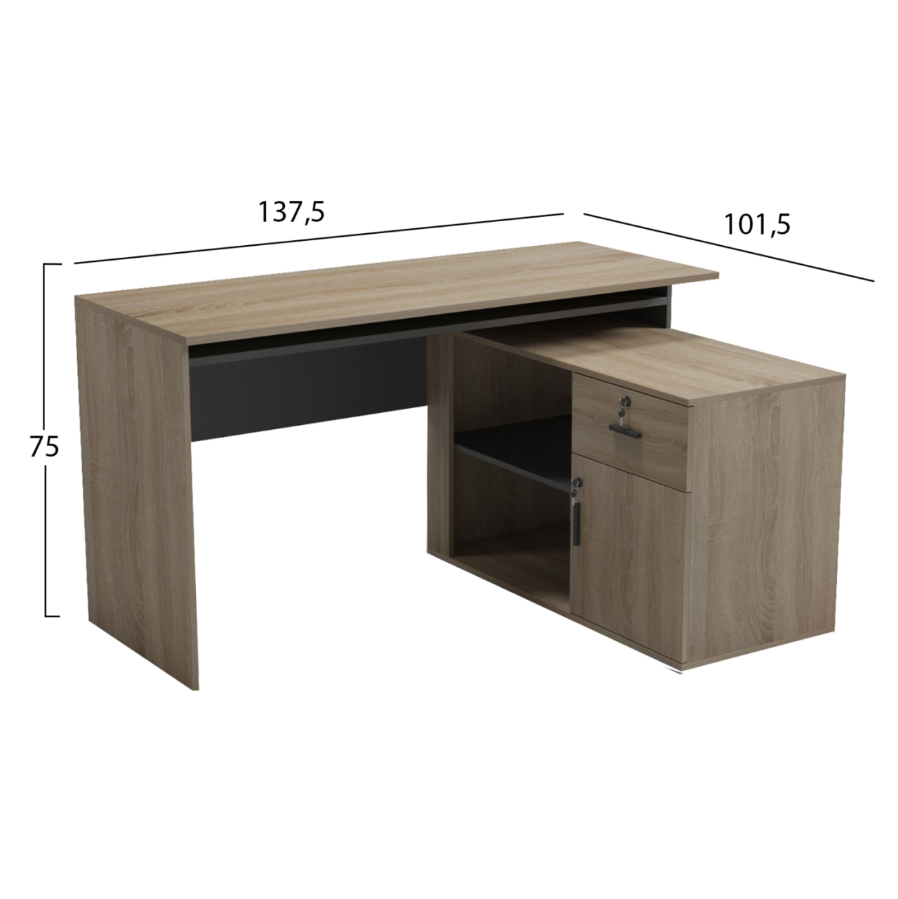 DESK RIGHT CORNER CARNET HM18384.13 MELAMINE IN SONAMA/GREY 138x102x75Hcm. [2]