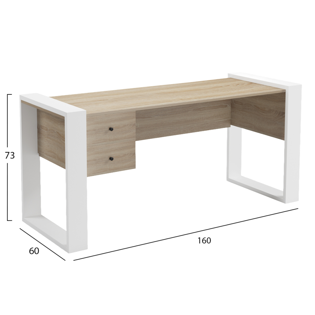 DESK WITH 2 DRAWERS TONTEL HM2157.01 MELAMINE IN SONAMA--WHITE LEGS 160x60x73Hcm. [2]