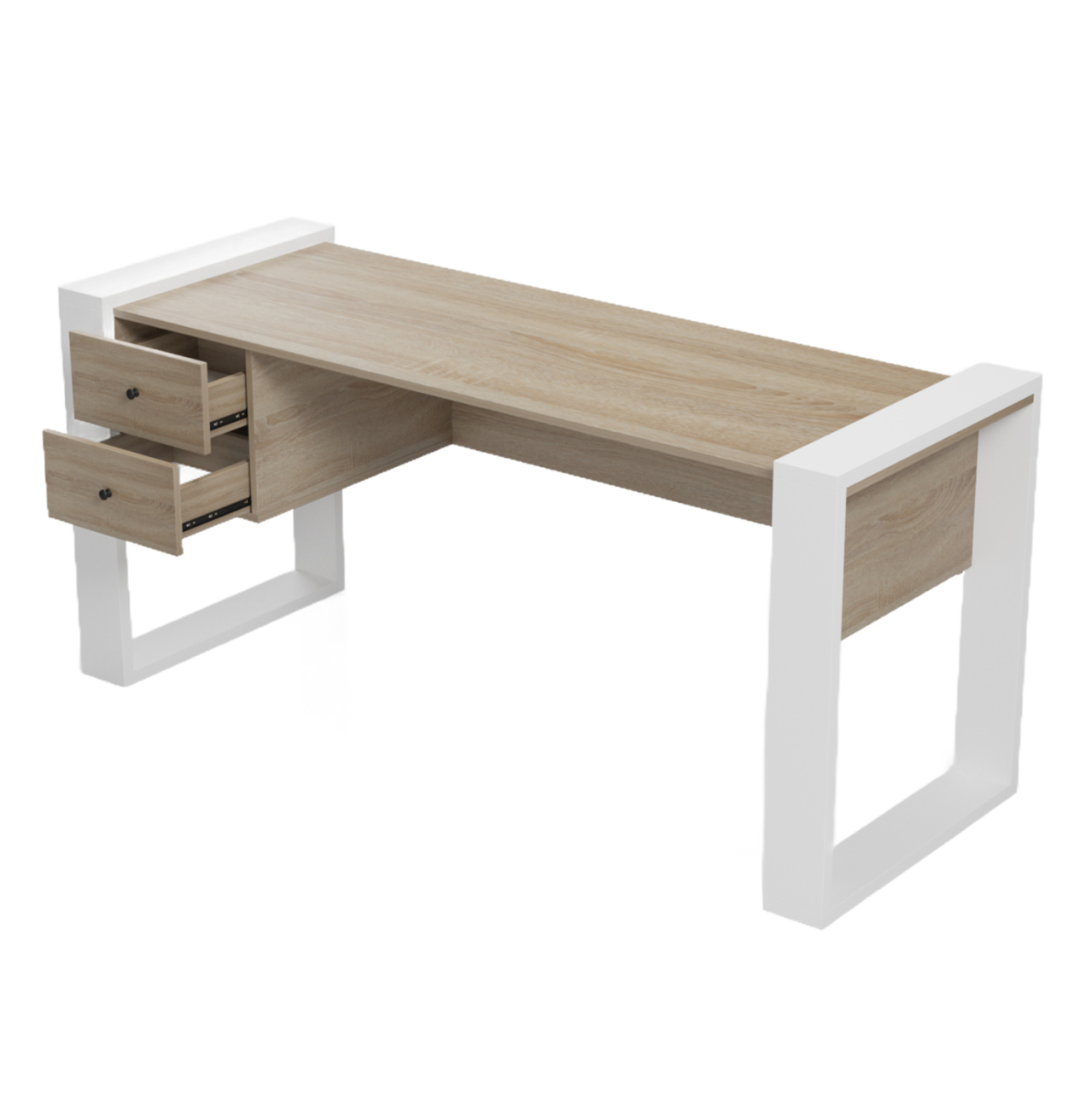 DESK WITH 2 DRAWERS TONTEL HM2157.01 MELAMINE IN SONAMA--WHITE LEGS 160x60x73Hcm. [6]
