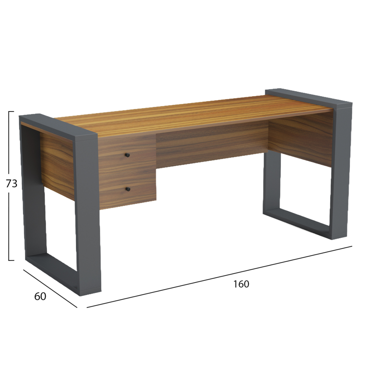 DESK WITH 2 DRAWERS TONTEL HM2157.03 MELAMINE IN WALNUT--GREY LEGS 160x60x73Hcm. [2]