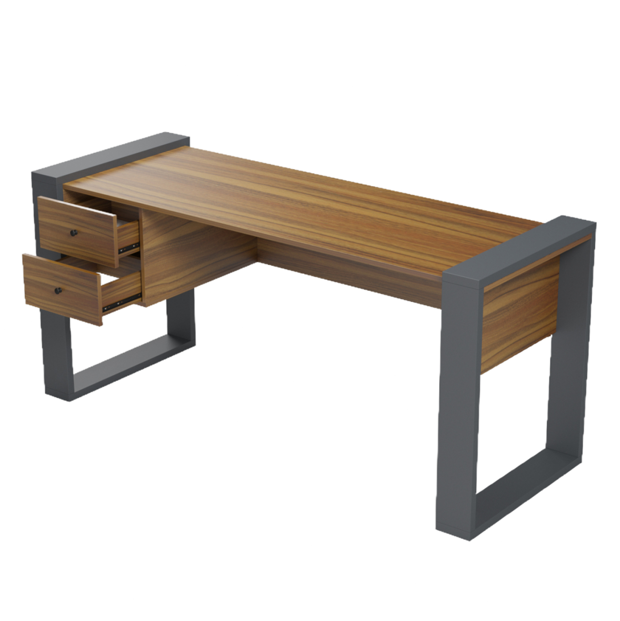 DESK WITH 2 DRAWERS TONTEL HM2157.03 MELAMINE IN WALNUT--GREY LEGS 160x60x73Hcm. [6]