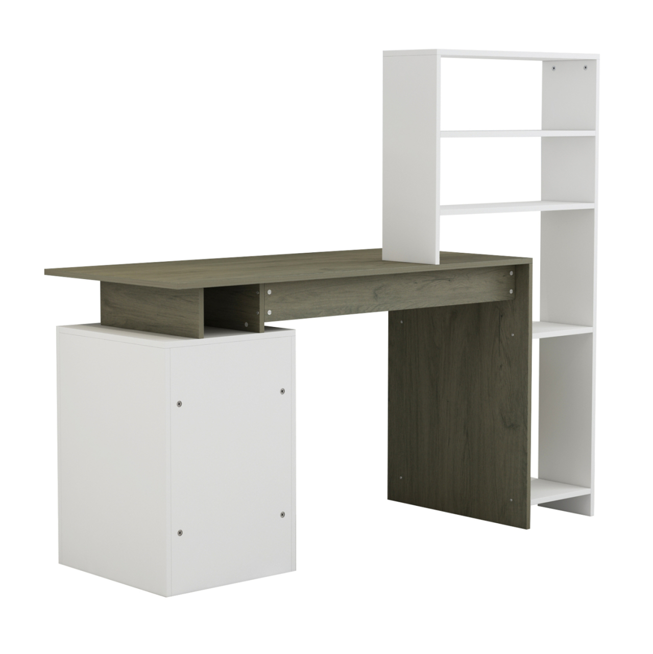 DESK WITH BOOKCASE ROCHELL MELAMINE OLIVE GREY WHITE COLOR 146,3x55x128,8Hcm.HM8886.11 [4]