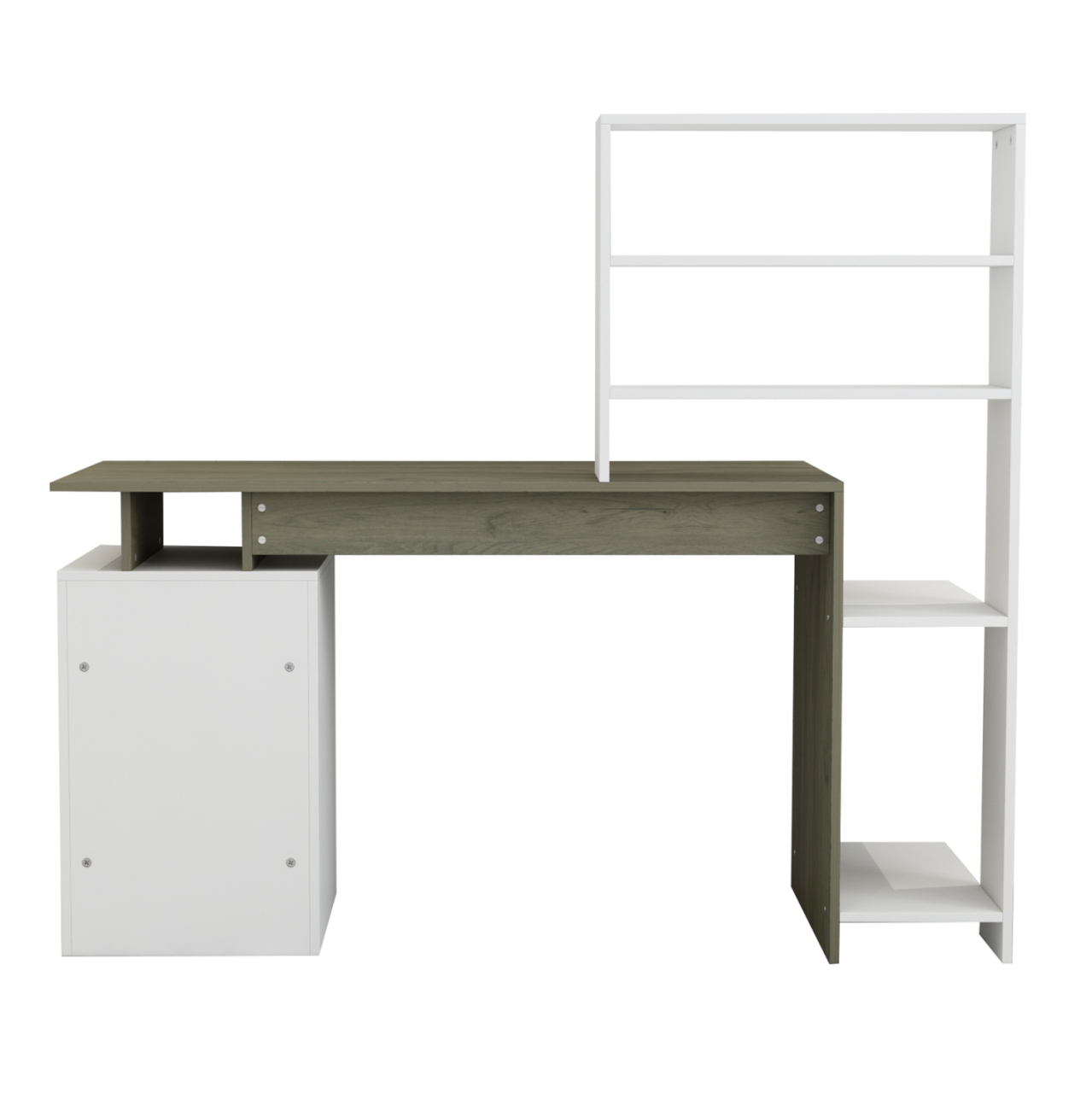 DESK WITH BOOKCASE ROCHELL MELAMINE OLIVE GREY WHITE COLOR 146,3x55x128,8Hcm.HM8886.11 [5]