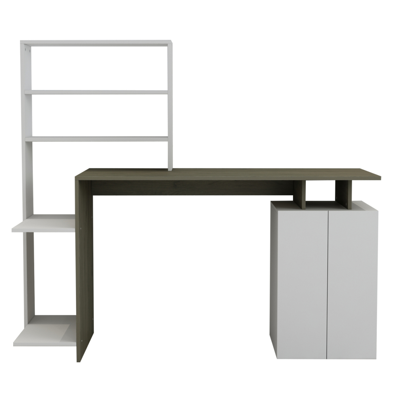 DESK WITH BOOKCASE ROCHELL MELAMINE OLIVE GREY WHITE COLOR 146,3x55x128,8Hcm.HM8886.11 [3]