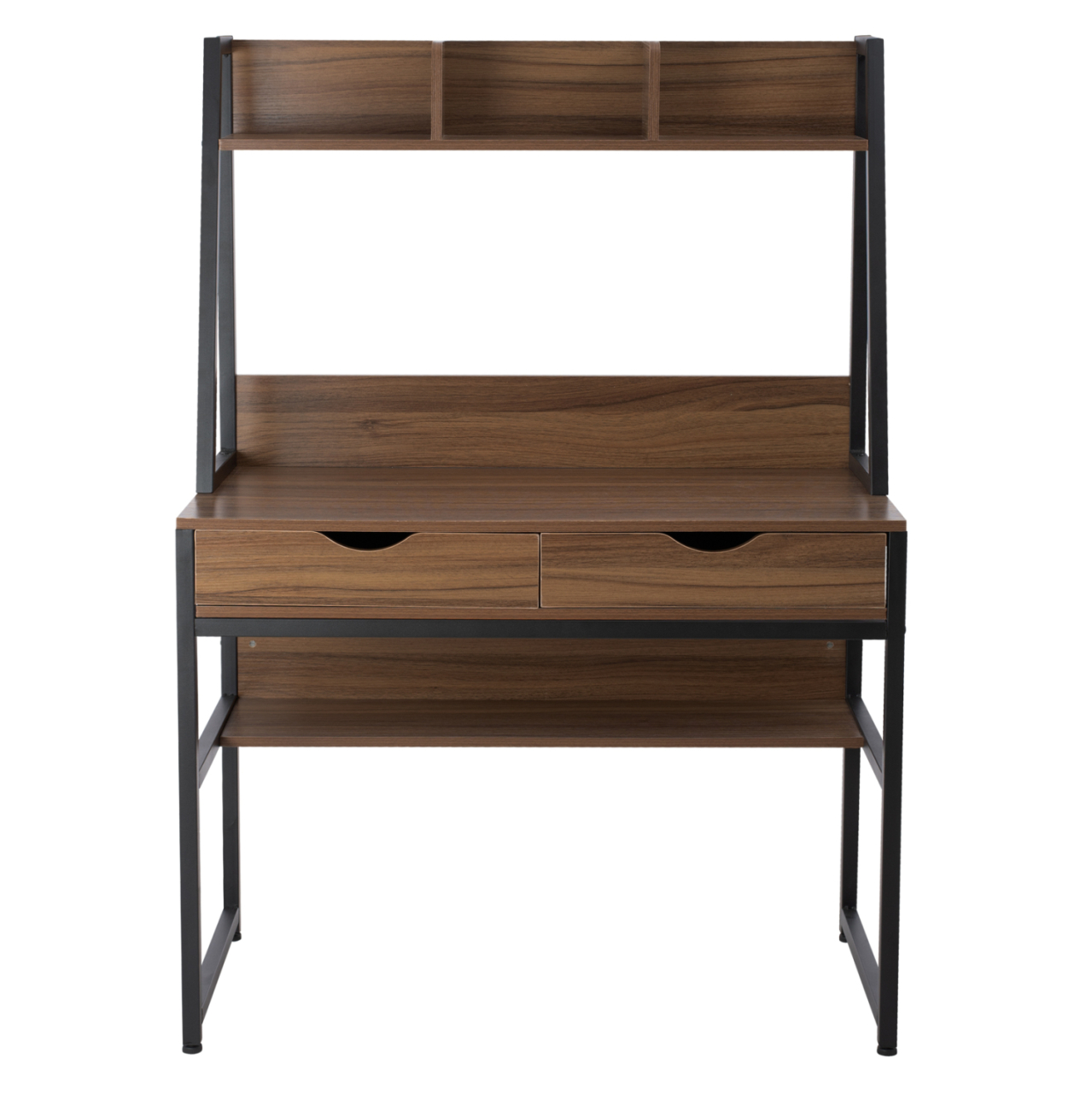 DESK WITH BOOKCASE TANAYA HM2390.12 MELAMINE IN WALNUT and METAL BLACK FRAME 100x48x139H cm. [4]
