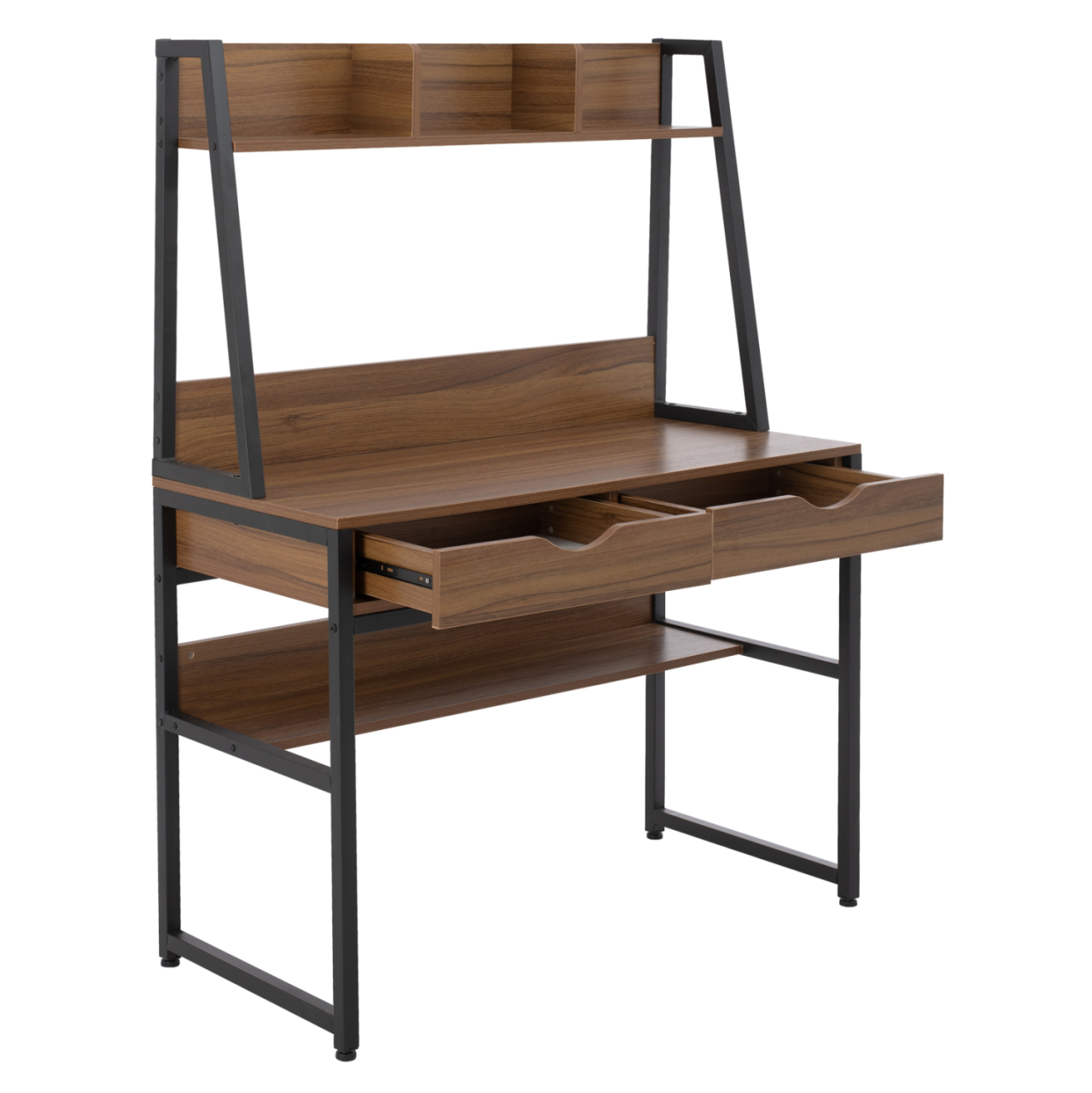 DESK WITH BOOKCASE TANAYA HM2390.12 MELAMINE IN WALNUT and METAL BLACK FRAME 100x48x139H cm. [3]