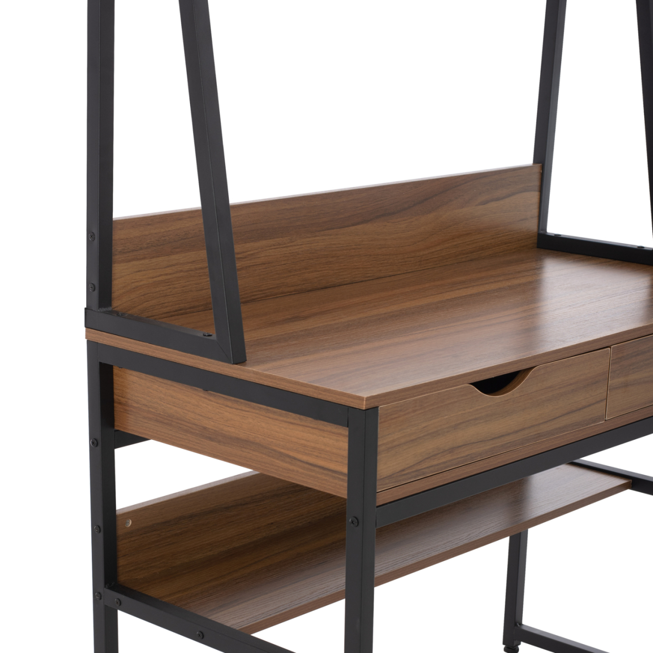 DESK WITH BOOKCASE TANAYA HM2390.12 MELAMINE IN WALNUT and METAL BLACK FRAME 100x48x139H cm. [6]