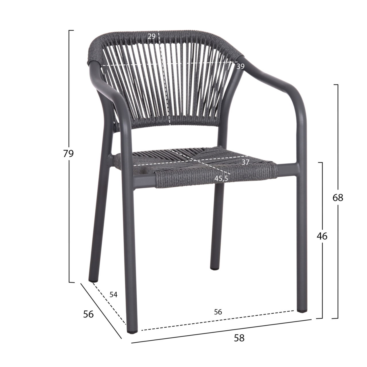 DINING ARMCHAIR ALUMINUM LUCCI HM6266.01 DARK GREY FRAME and P.E. RATTAN 58x56x79Hcm. [2]