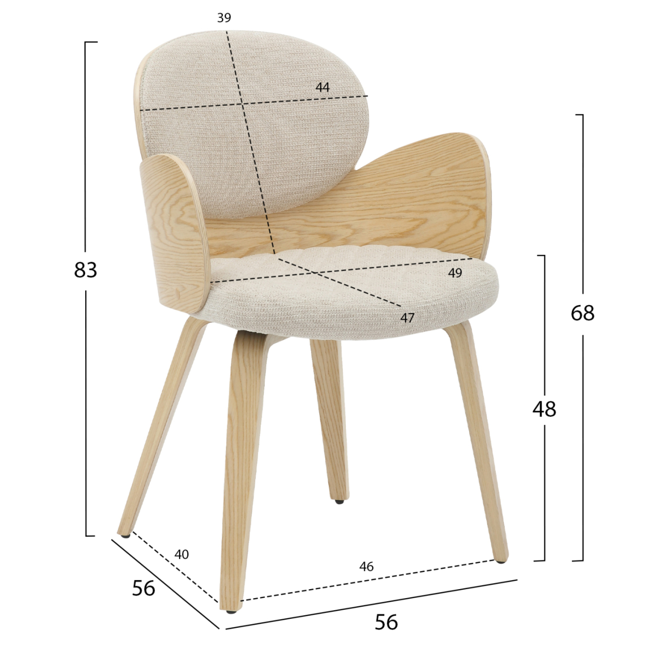 DINING ARMCHAIR DARNELL HM9974.01 PLYWOOD IN OAK COLOR-ECRU FABRIC 56x56x83Hcm. [2]