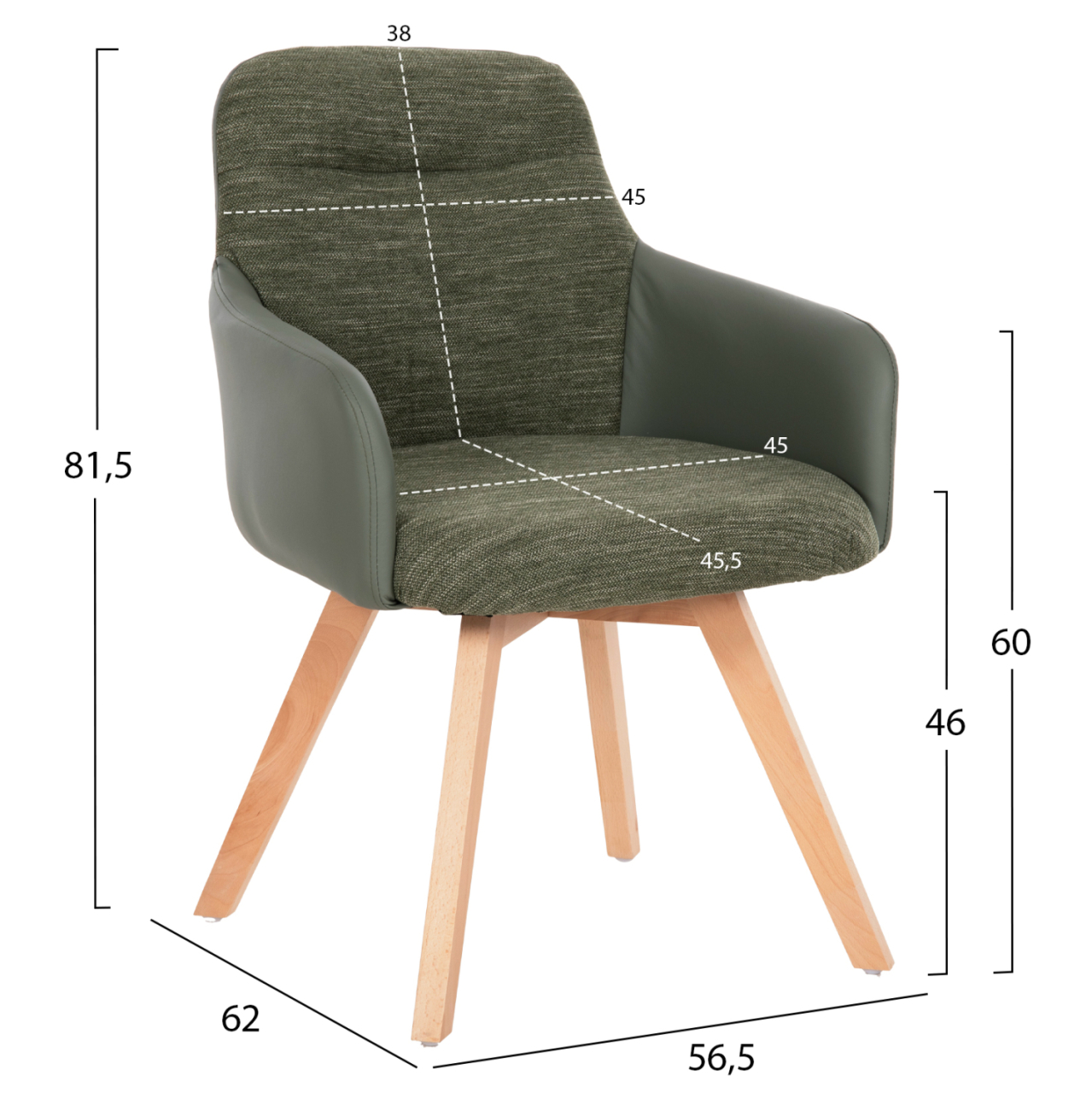 DINING ARMCHAIR DEW HM9848.05 FABRIC and PU IN GREEN-BEECH WOOD LEGS 56,5x62x81,5Hcm. [2]