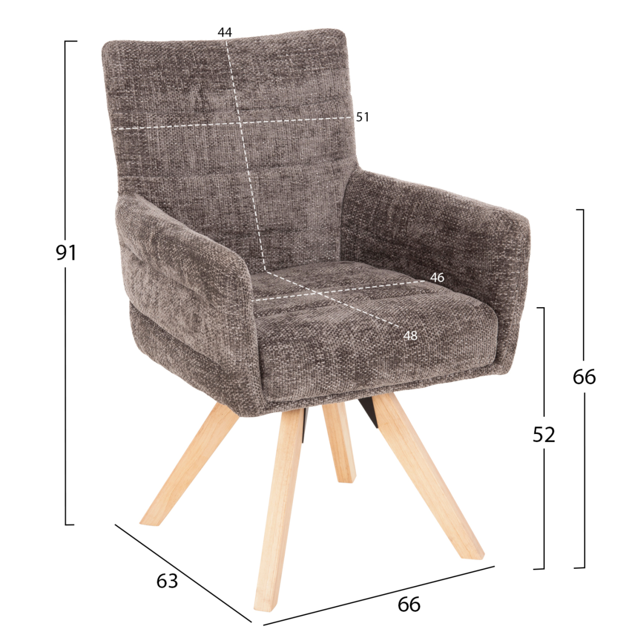 DINING ARMCHAIR GAZER HM9845.03 GREY FABRIC-RUBBERWOOD LEGS 66x63x91Hcm. [2]