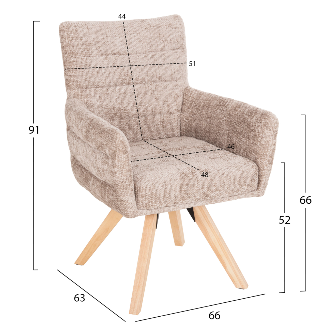 DINING ARMCHAIR GAZER HM9845.04 BEIGE FABRIC-RUBBERWOOD LEGS 66x63x91Hcm. [2]