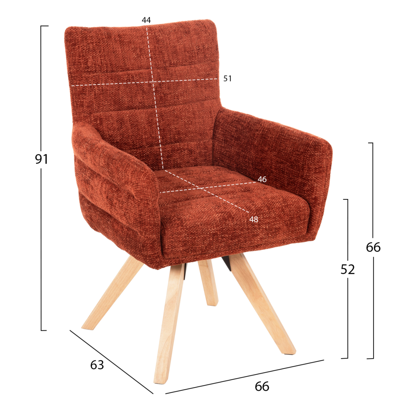 DINING ARMCHAIR GAZER HM9845.06 REDDISH BROWN FABRIC-RUBBERWOOD LEGS 66x63x91Hcm. [2]