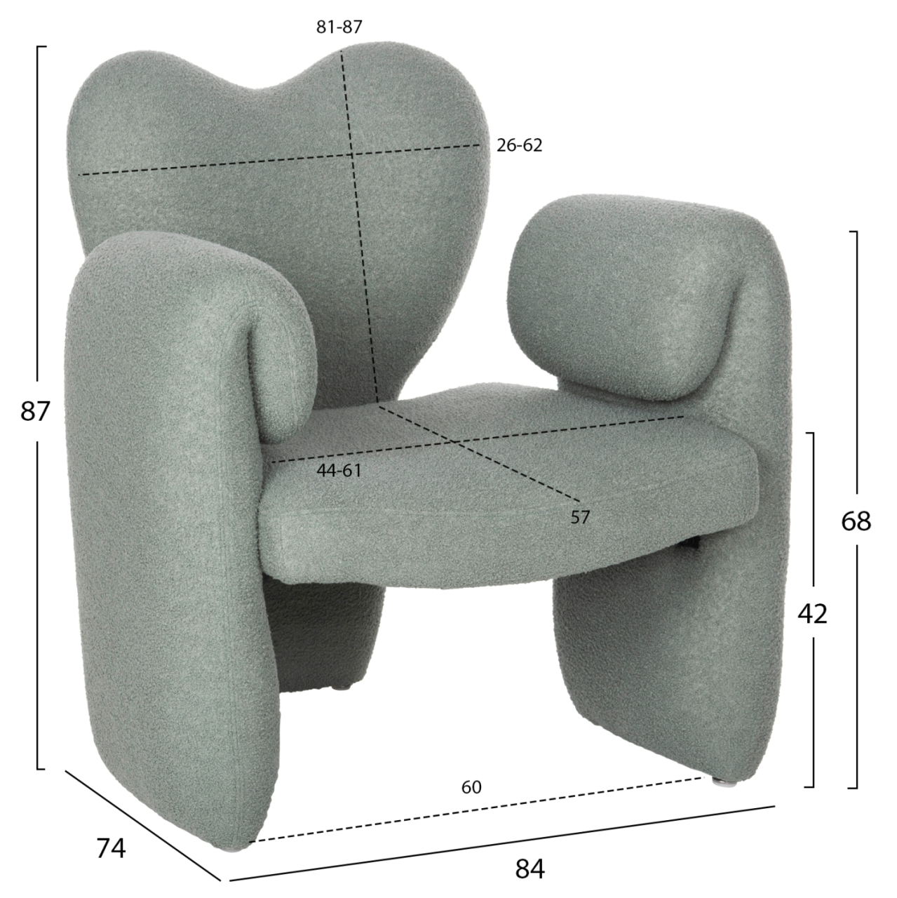 DINING ARMCHAIR HARTT HM9777.07 PISTACHIO GREEN TEDDY FABRIC 84x74x87Hcm. [2]