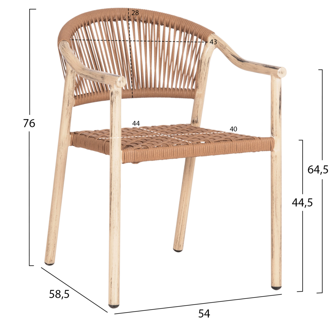 DINING ARMCHAIR KERLY HM6050.01 ALUMINUM IN OAK LOOK--P.E.RATTAN IN COPPER COLOR 54x58.5x76Hcm [2]