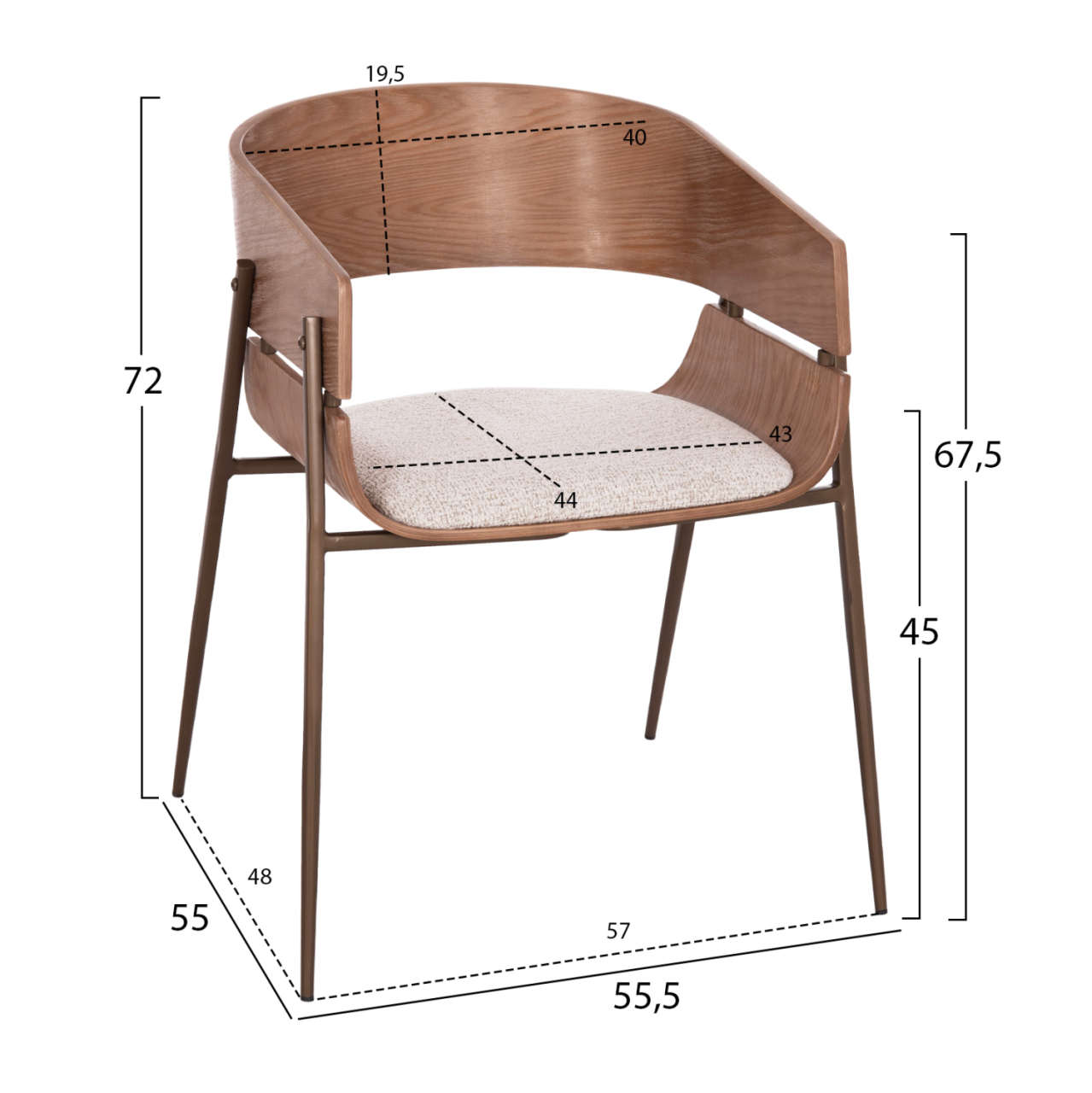 DINING ARMCHAIR KRILL HM18254.01 PLYWOOD IN WHITEWASH--META LEGS IN COPPER COLOR 55.5x55x72Hcm. [2]