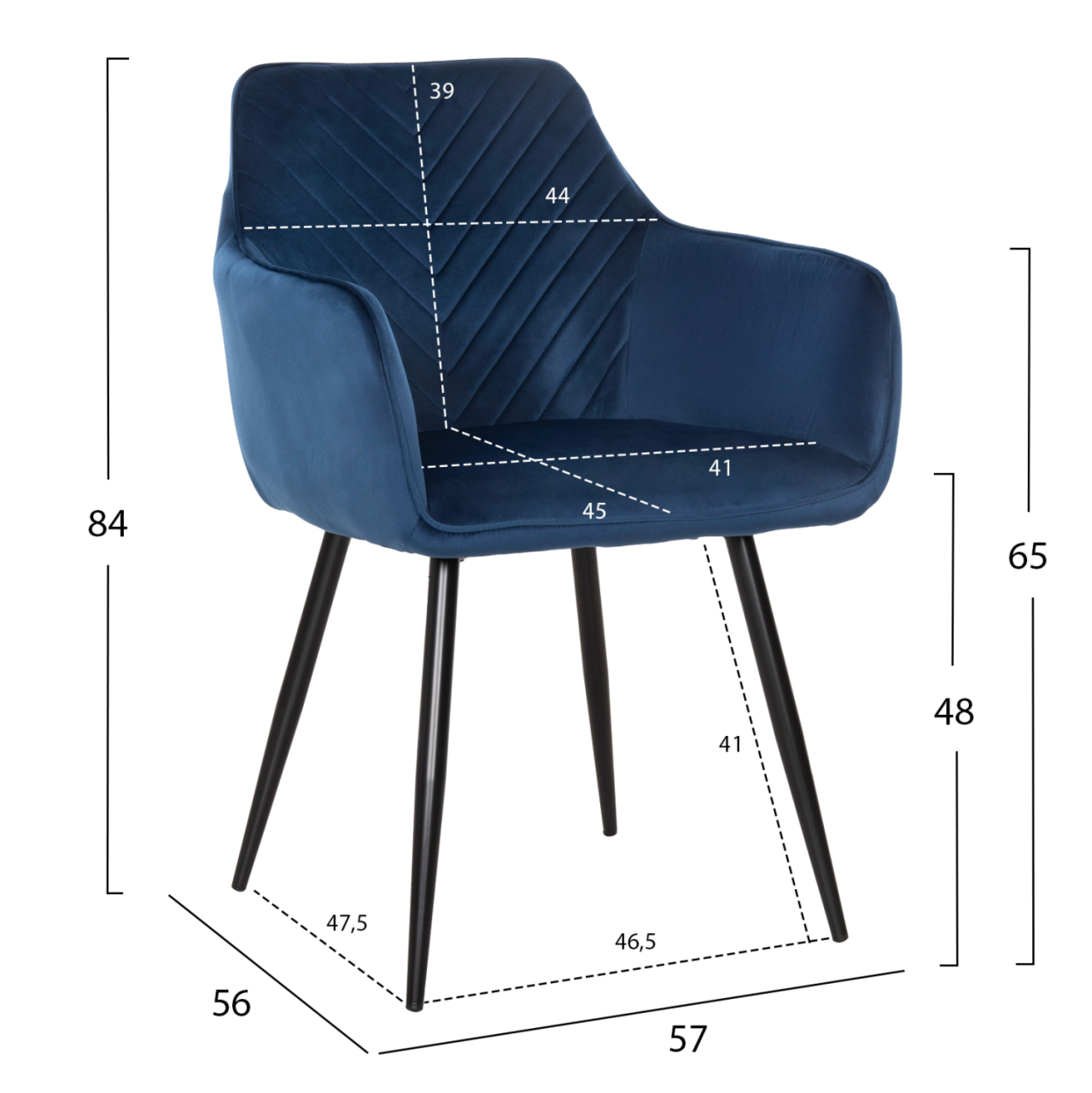 DINING ARMCHAIR LATRELL HM8582.08 BLUE VELVET and BLACK METAL LEGS 57x56x84Hcm. [2]
