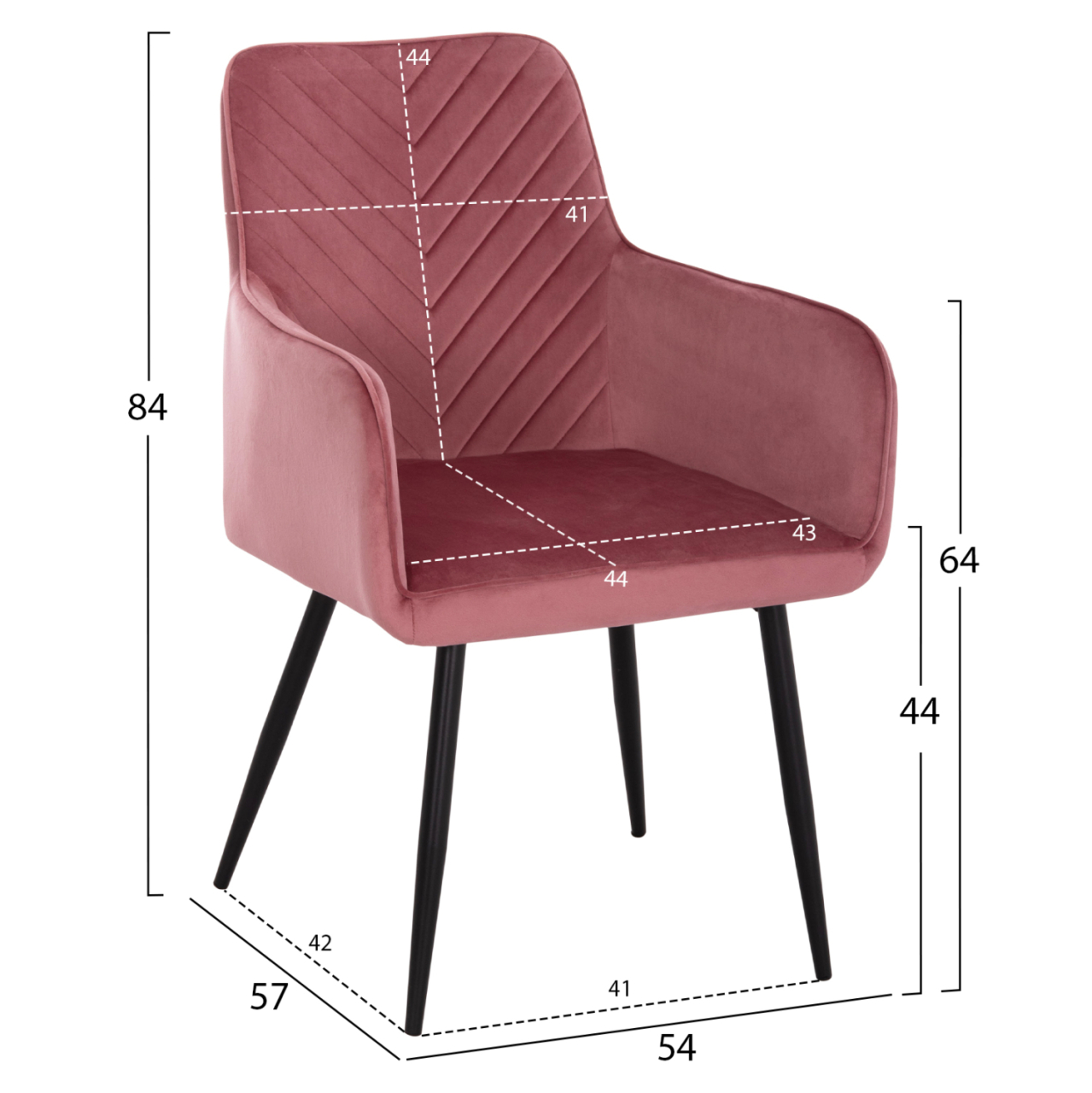 DINING ARMCHAIR LATRELL HM8582.12 DUSTY PINK VELVET and BLACK METAL LEGS 54x57x84Hcm. [2]