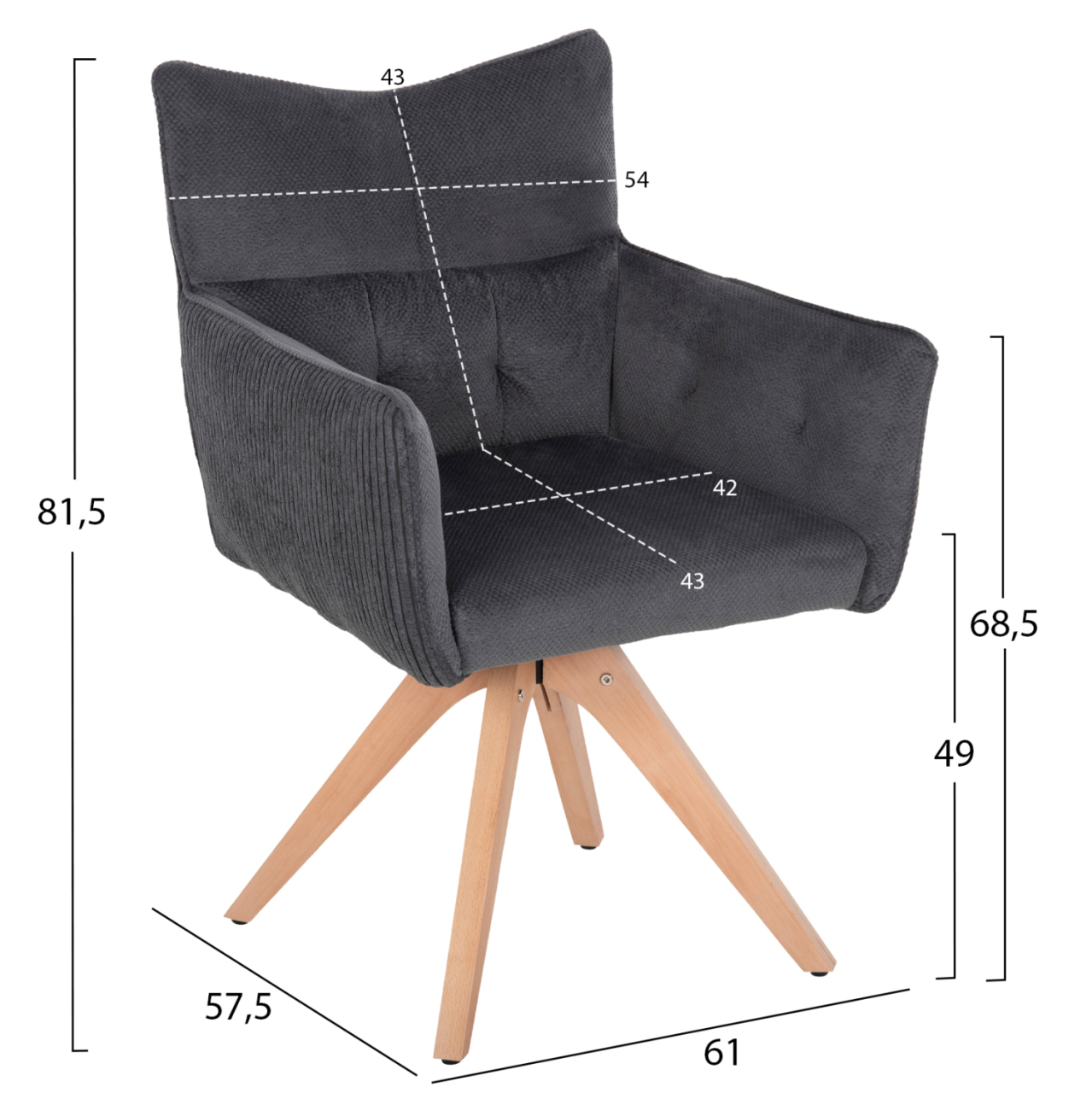 DINING ARMCHAIR QUILL HM9843.03 GREY FABRIC-BEECH WOOD LEGS 61x57,5x91Hcm. [2]