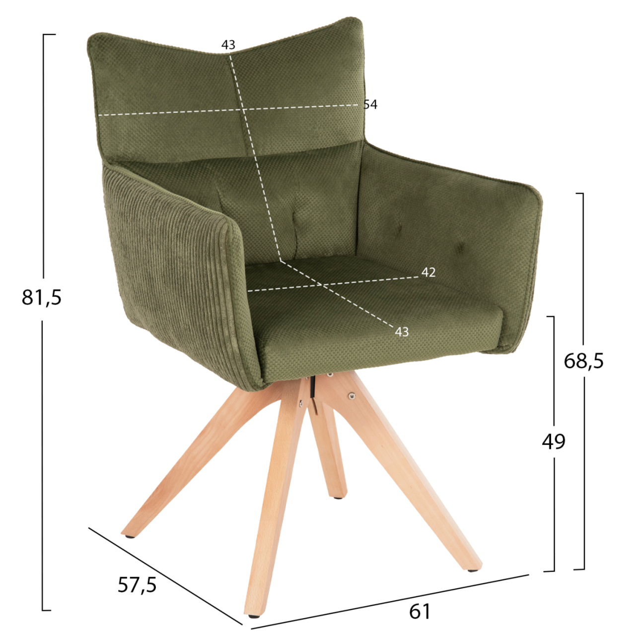 DINING ARMCHAIR QUILL HM9843.05 GREEN FABRIC-BEECH WOOD LEGS 61x57,5x91Hcm. [2]