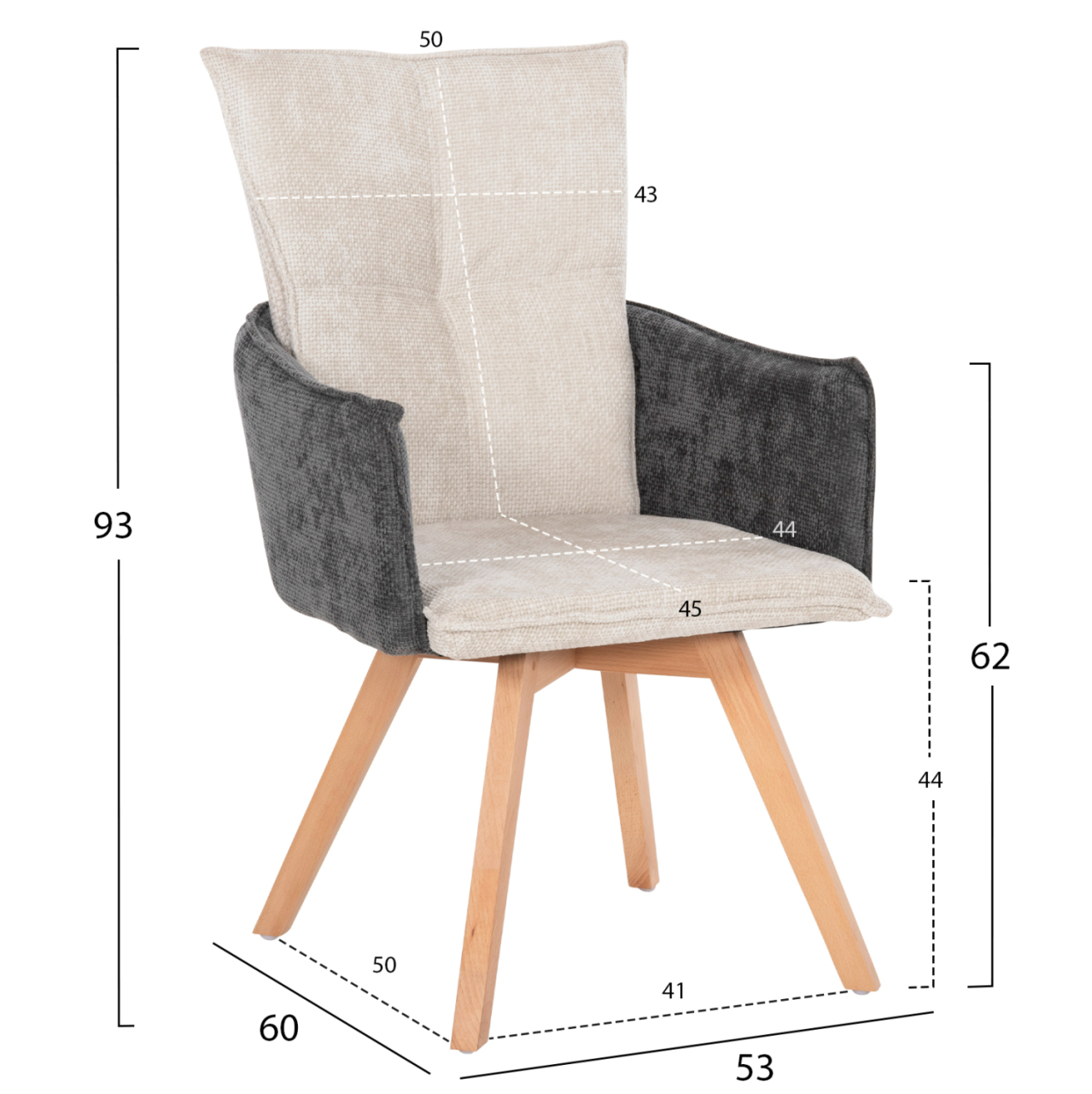 DINING ARMCHAIR REX HM9847.04 BEIGE-GREY FABRIC-BEECH WOOD LEGS 53x60x93Hcm. [2]