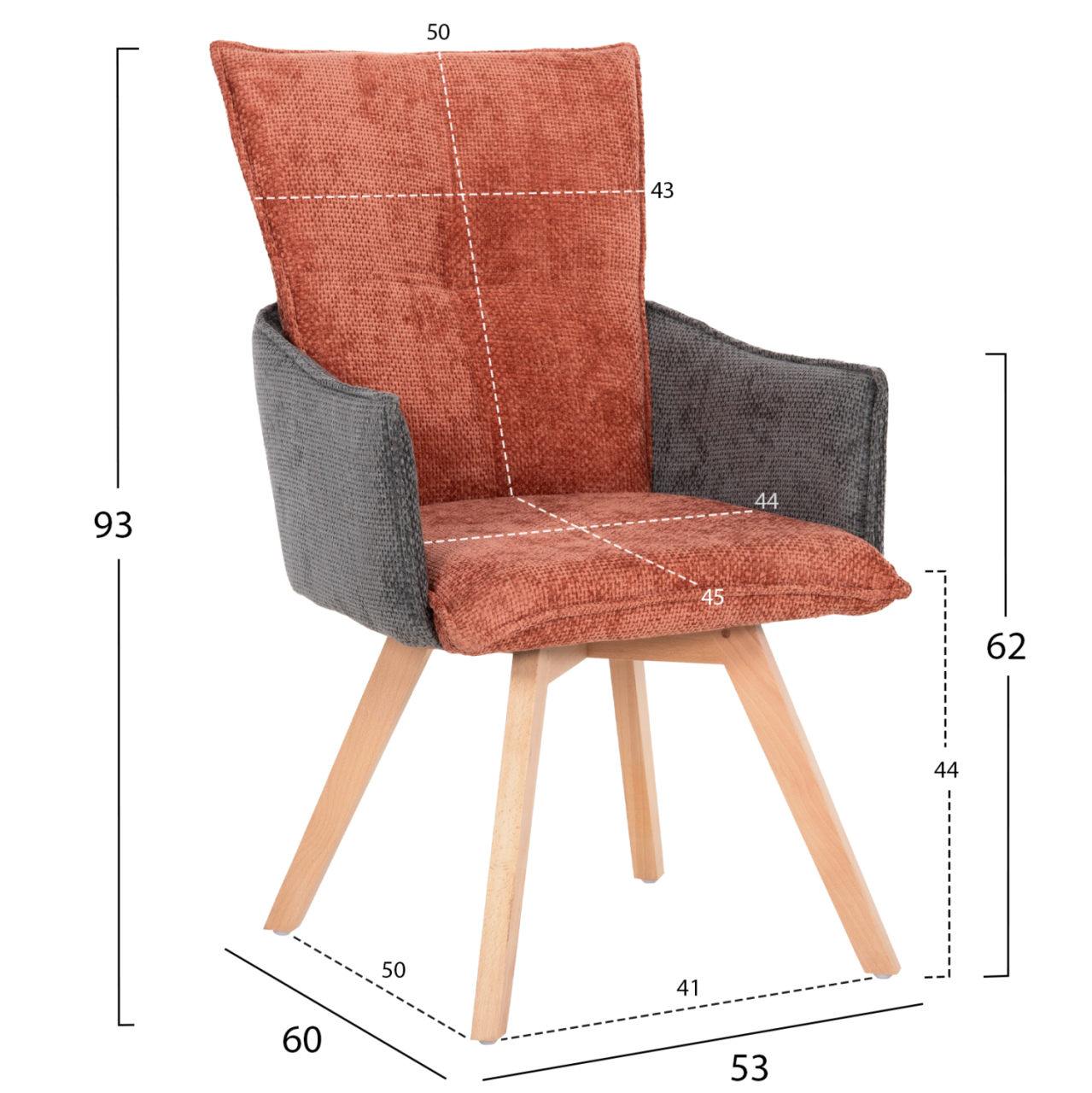 DINING ARMCHAIR REX HM9847.06 BRICK RED-GREY FABRIC-BEECH WOOD LEGS 53x60x93Hcm. [2]