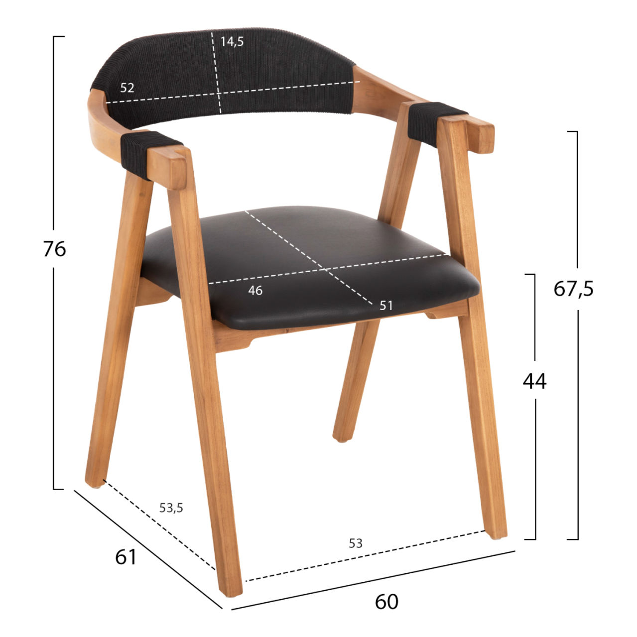 DINING ARMCHAIR RIMINI HM9867.02 TEAK WOOD IN NATURAL-BLACK ROPE and PU SEAT 60x61x76Hcm. [2]