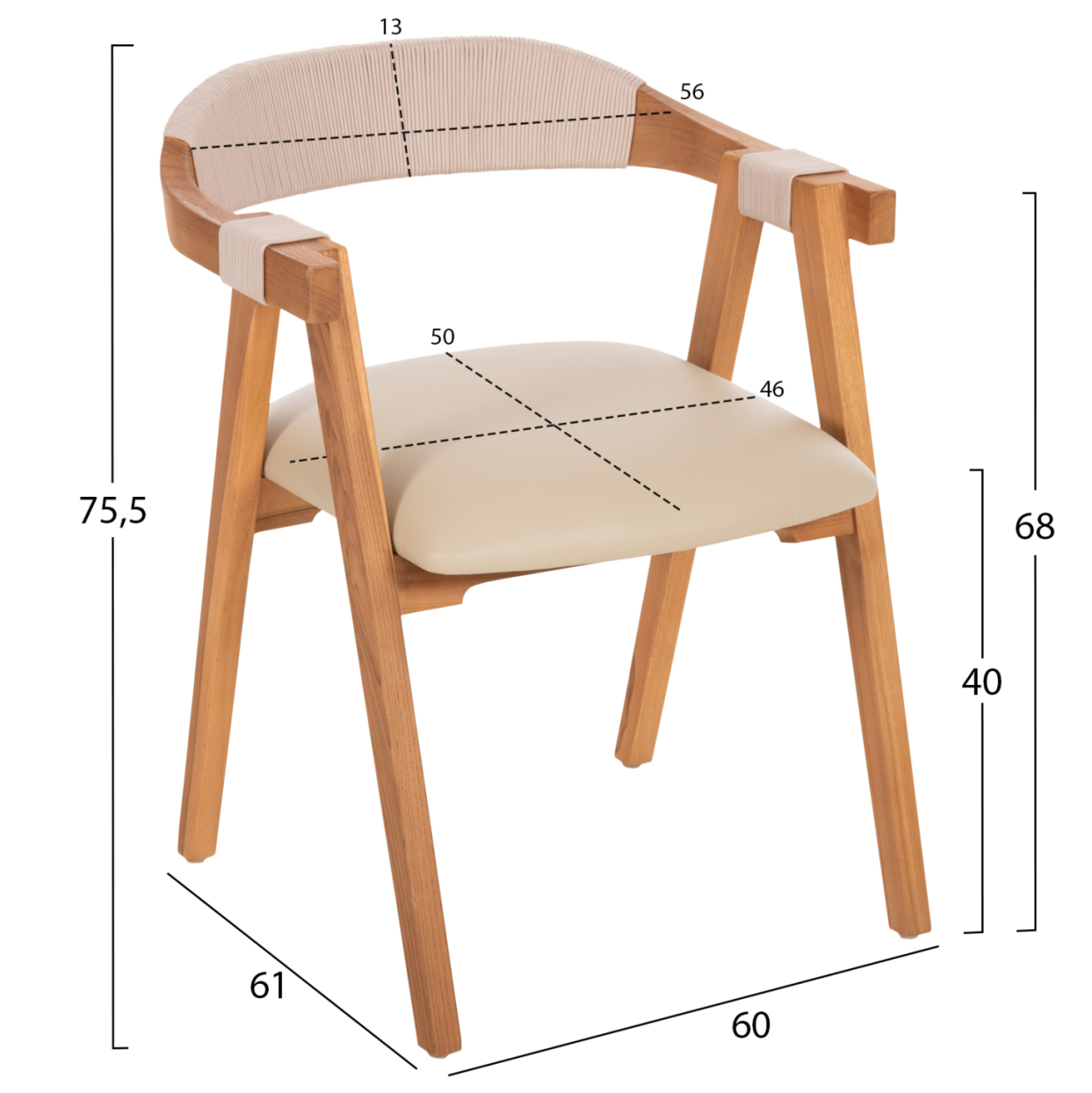 DINING ARMCHAIR RIMINI HM9867.07 TEAK WOOD IN NATURAL-BEIGE ROPE and PU SEAT 60x61x75,5Hcm. [2]