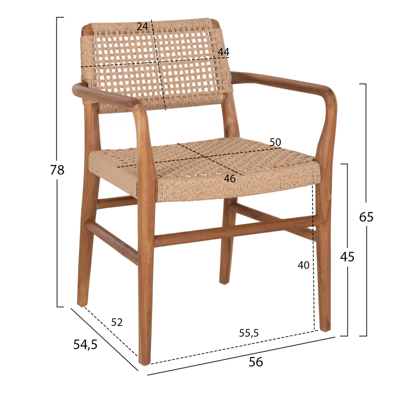 DINING ARMCHAIR ROSCO HM6132 TEAK WOOD IN NATURAL-VIRO ROPE IN BEIGE 56x54,5x78Hcm. [2]