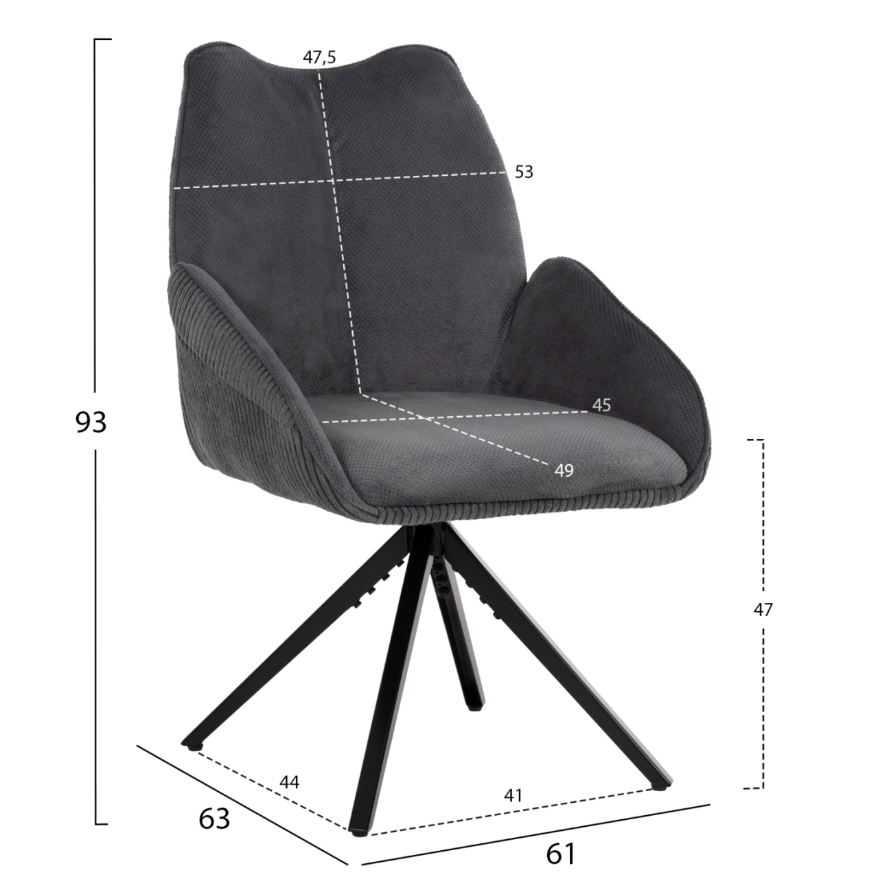 DINING ARMCHAIR SHAI HM9844.03 GREY FABRIC-BLACK METAL BASE 61x63x93Hcm. [2]