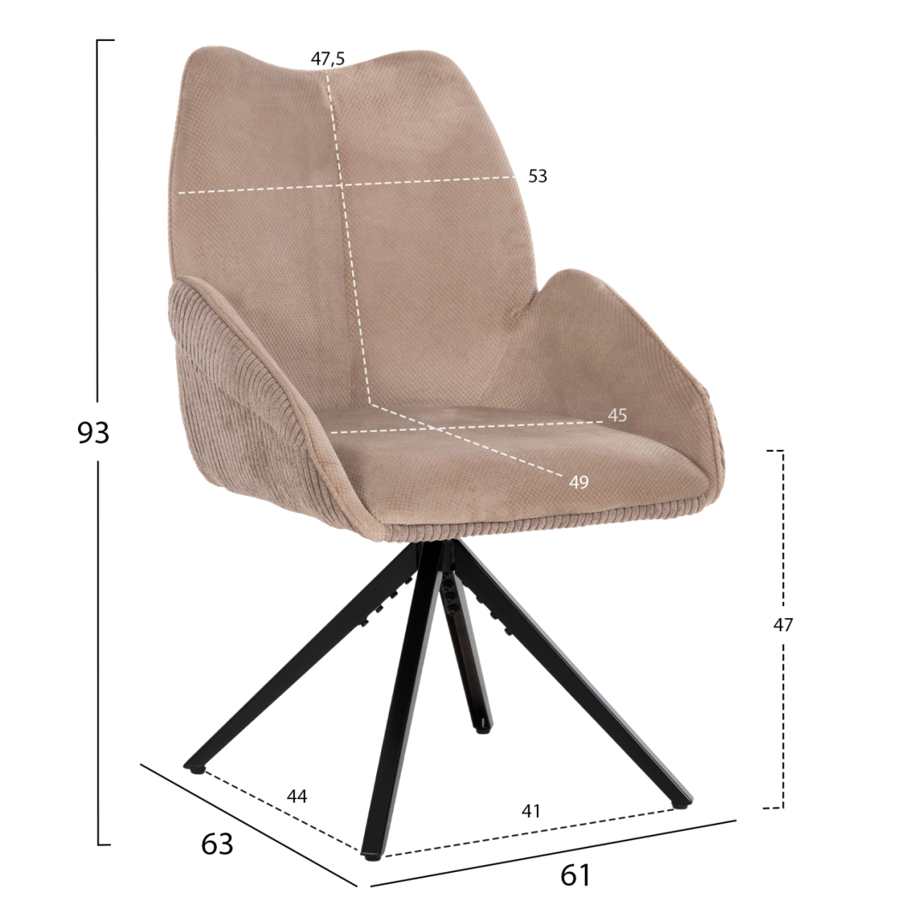 DINING ARMCHAIR SHAI HM9844.04 BEIGE FABRIC-BLACK METAL BASE 61x63x93Hcm. [2]