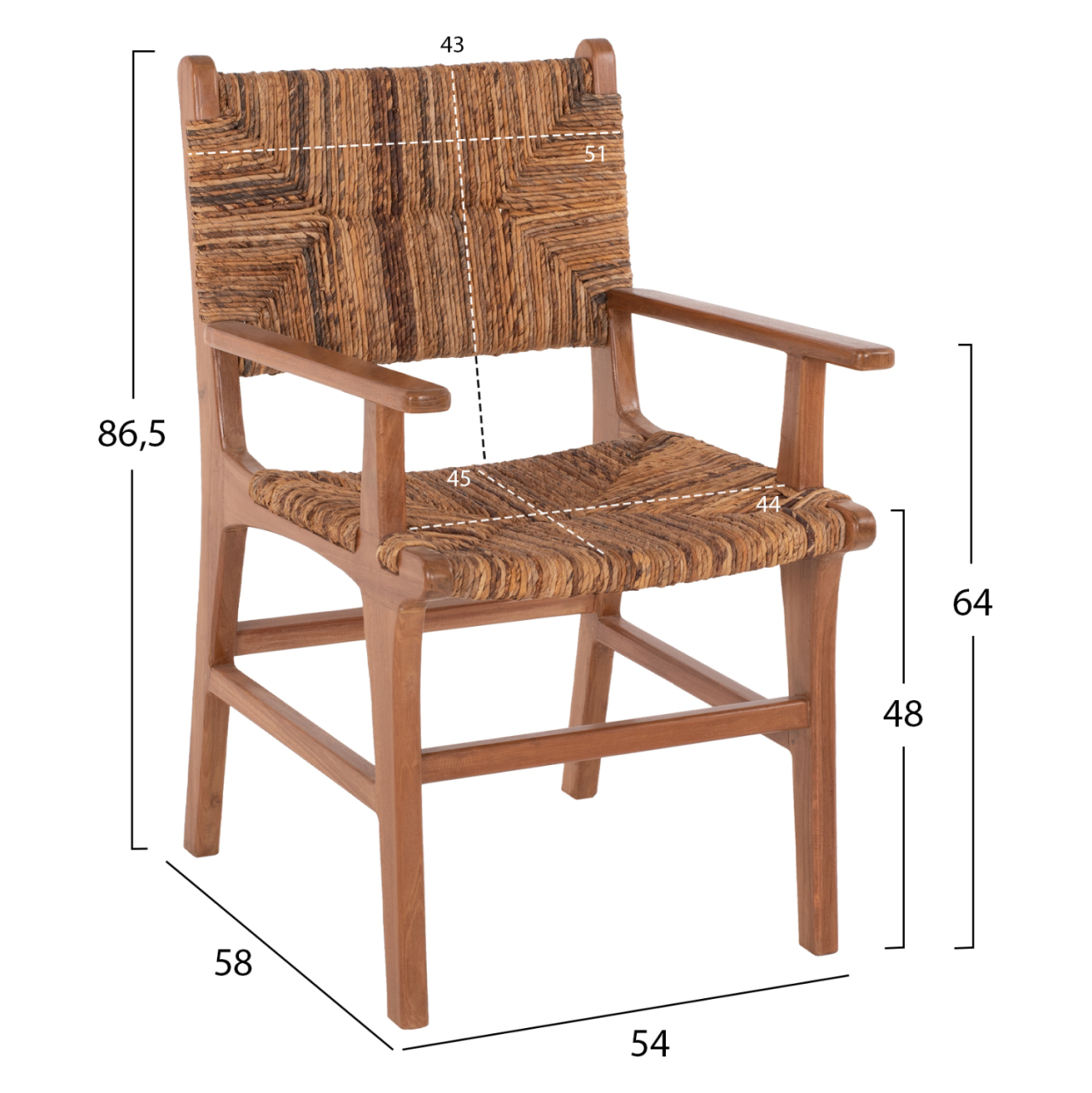 DINING ARMCHAIR TEAK WOOD and RUSH MATTING WALNUT-BEIGE HM9400.01 54x58x86,5 cm. [2]
