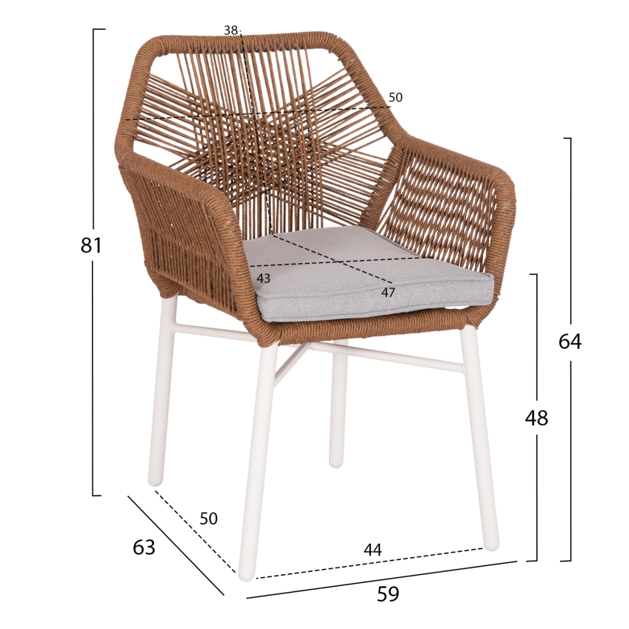DINING ARMCHAIR TOPIN HM6048.11 ALUMINUM WHITE-P.E. RATTAN BEIGE 59x63x81Hcm [2]