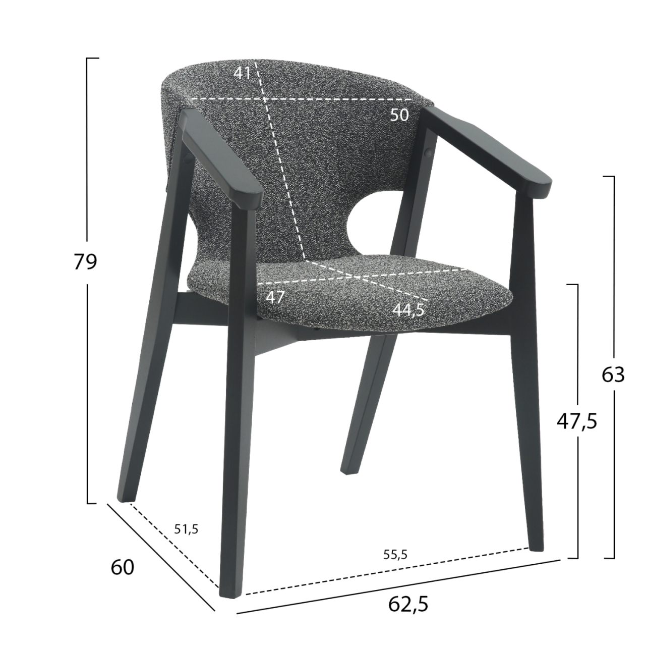 DINING ARMCHAIR YEGER HM9995.01 BEECH WOOD IN BLACK-DARK GREY FABRIC 59x58x78Hcm. [2]
