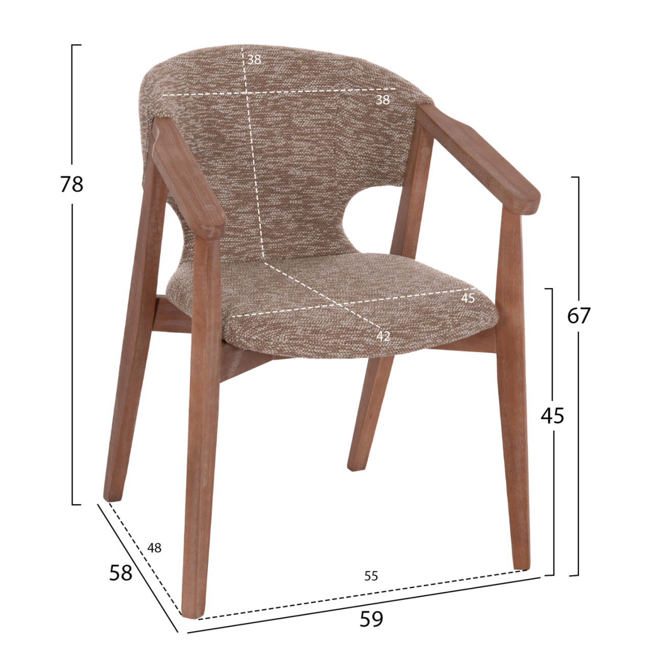 DINING ARMCHAIR YEGER HM9995.03 BEECH WOOD IN WHITEWASH-BROWN FABRIC 59x58x78Hcm. [2]