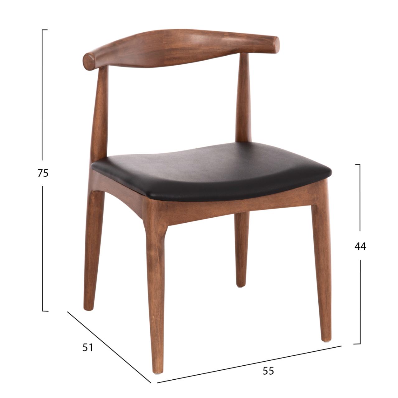 DINING CHAIR ALOR HM9947.03 RUBBERWOOD IN WALNUT COLOR-BLACK PU 55x51x75Hcm. [2]