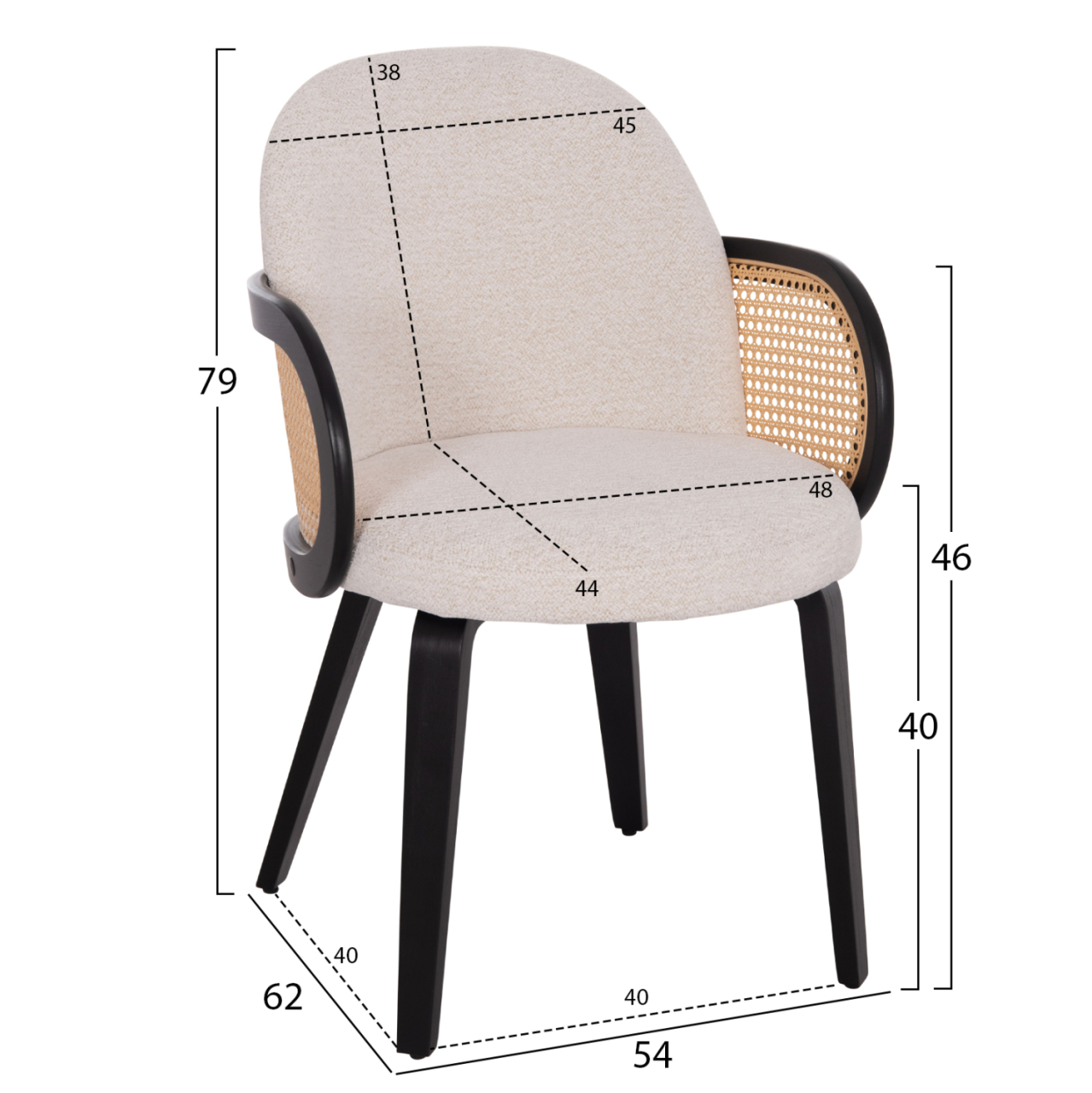 DINING CHAIR BECKER HM18246.02 PLYWOOD IN BLACK--ECRU FABRIC 54x62x79Hcm. [2]