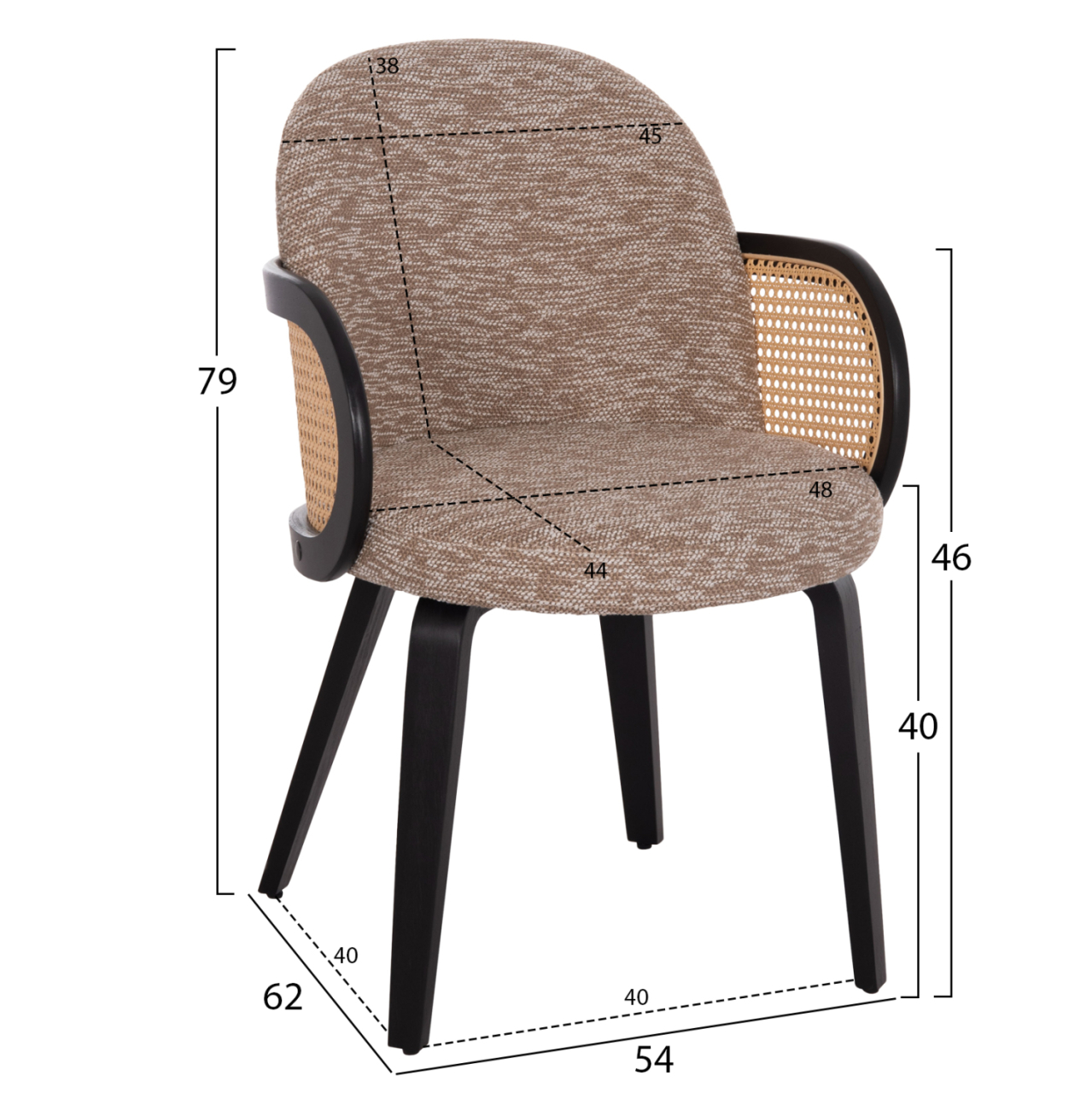 DINING CHAIR BECKER HM18246.03 PLYWOOD IN BLACK--FABRIC IN BROWN 54x62x79Hcm. [2]