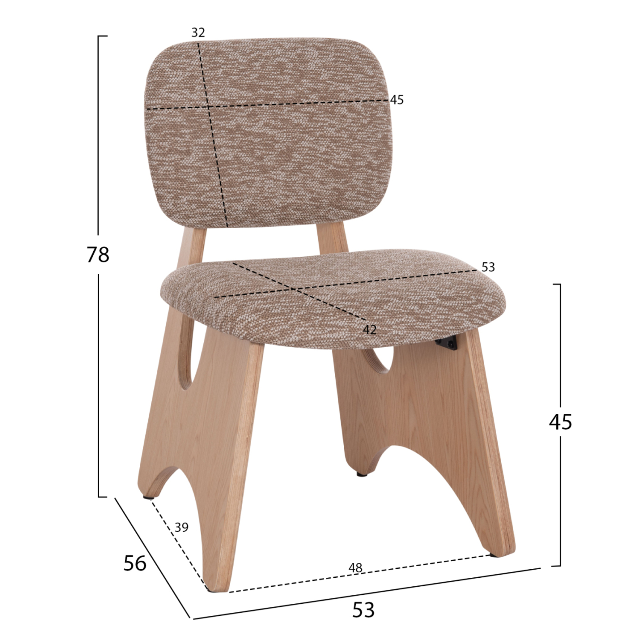 DINING CHAIR BELLISI HM18248.01 BROWN FABRIC-PLYWOOD IN OAK COLOR 53x56x78Hcm. [2]