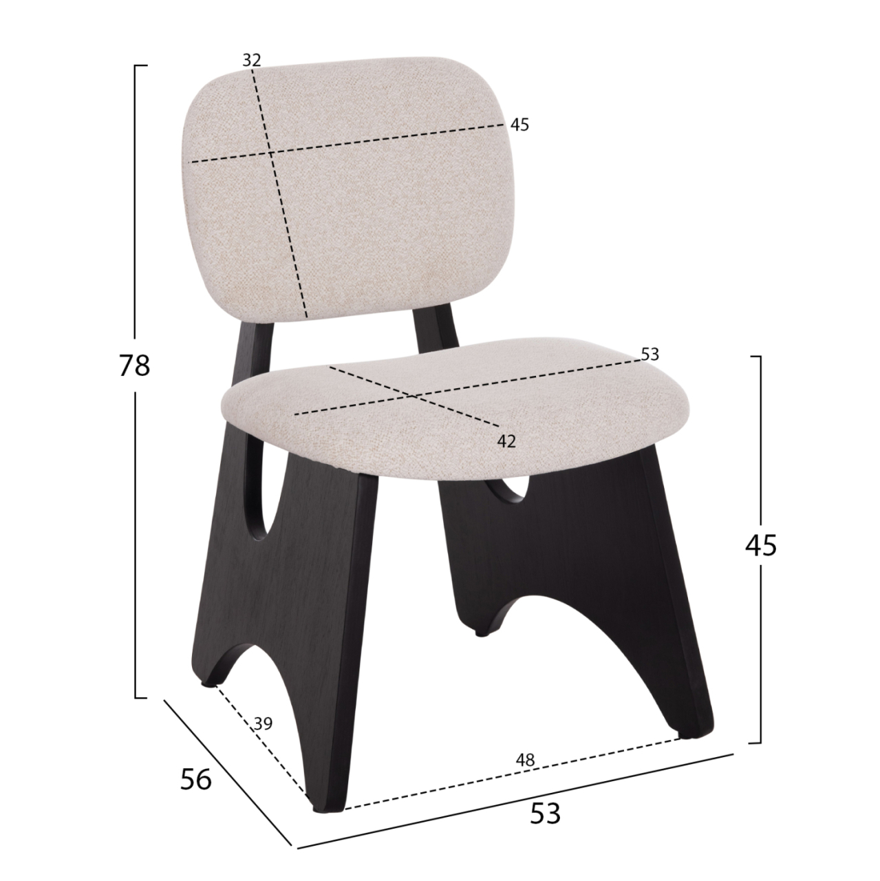 DINING CHAIR BELLISI HM18248.02 FABRIC IN CREAM WHITE-PLYWOOD IN BLACK 53x56x78Hcm. [2]