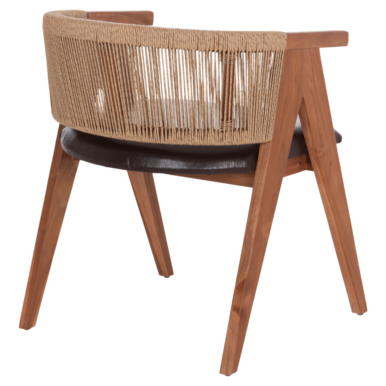 DINING CHAIR BRANN HM18238.11 TEAK WOOD-ROPE-BROWN PU 60x67x76Hcm. [5]