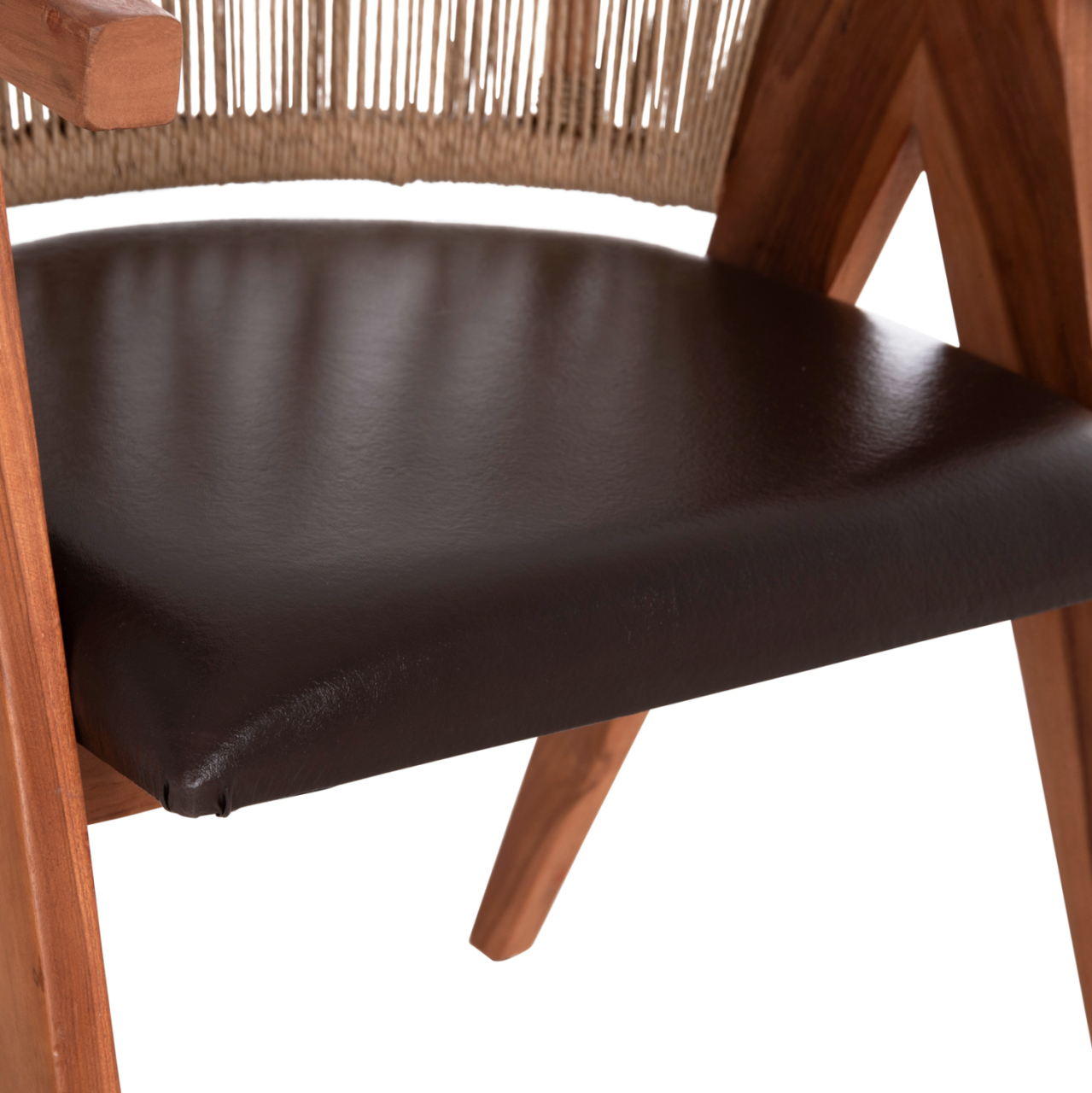 DINING CHAIR BRANN HM18238.11 TEAK WOOD-ROPE-BROWN PU 60x67x76Hcm. [8]