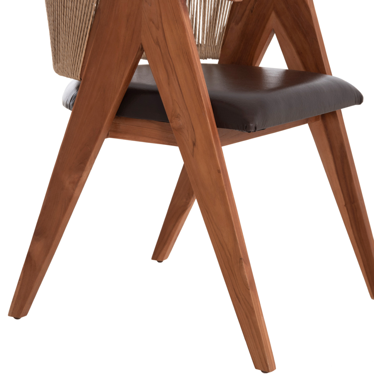 DINING CHAIR BRANN HM18238.11 TEAK WOOD-ROPE-BROWN PU 60x67x76Hcm. [10]