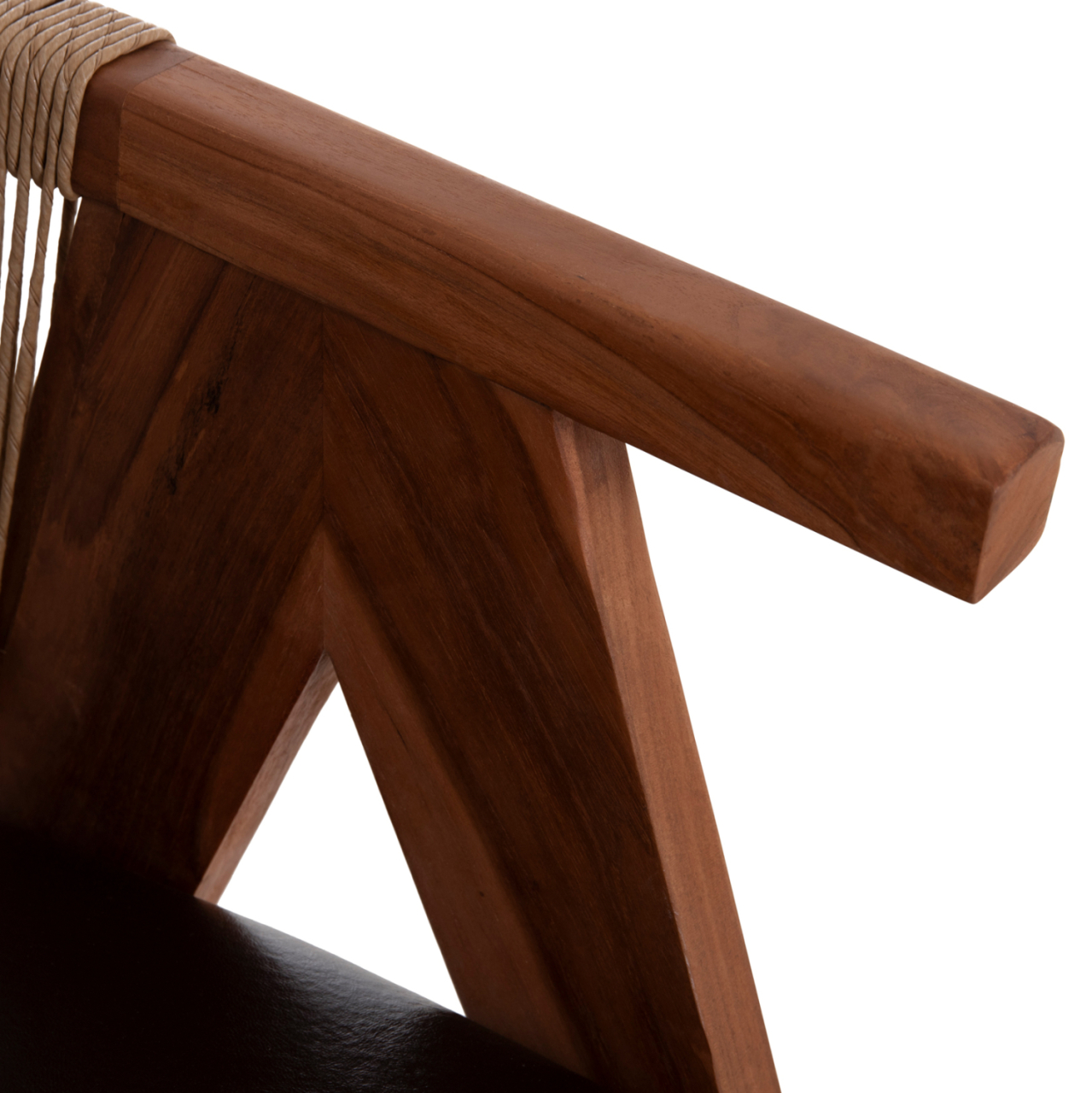 DINING CHAIR BRANN HM18238.11 TEAK WOOD-ROPE-BROWN PU 60x67x76Hcm. [9]